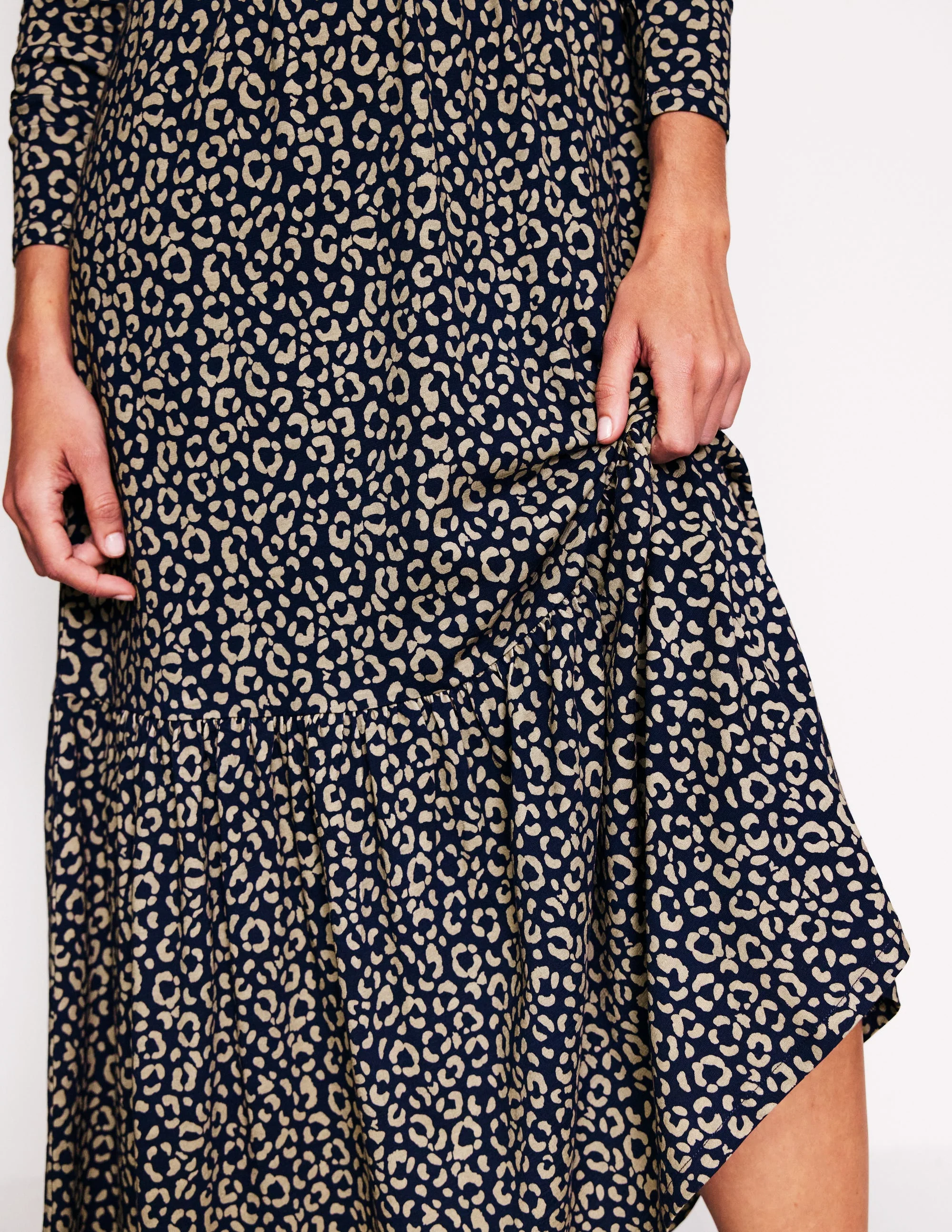 Emma Long Sleeve Jersey Dress-Macadamia, Animal Stamp - Image 2