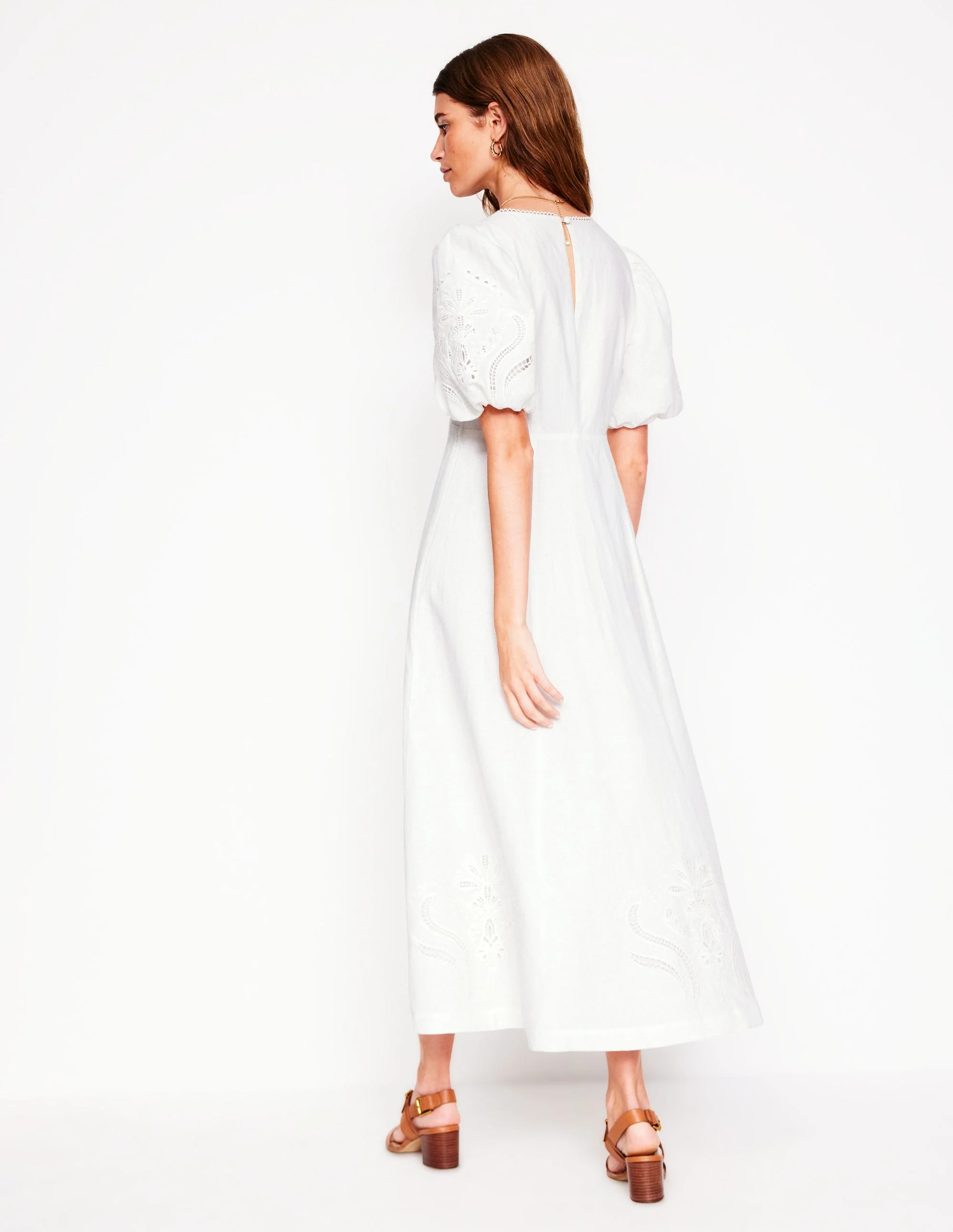 Empire Broderie Tea Dress-White - Image 3