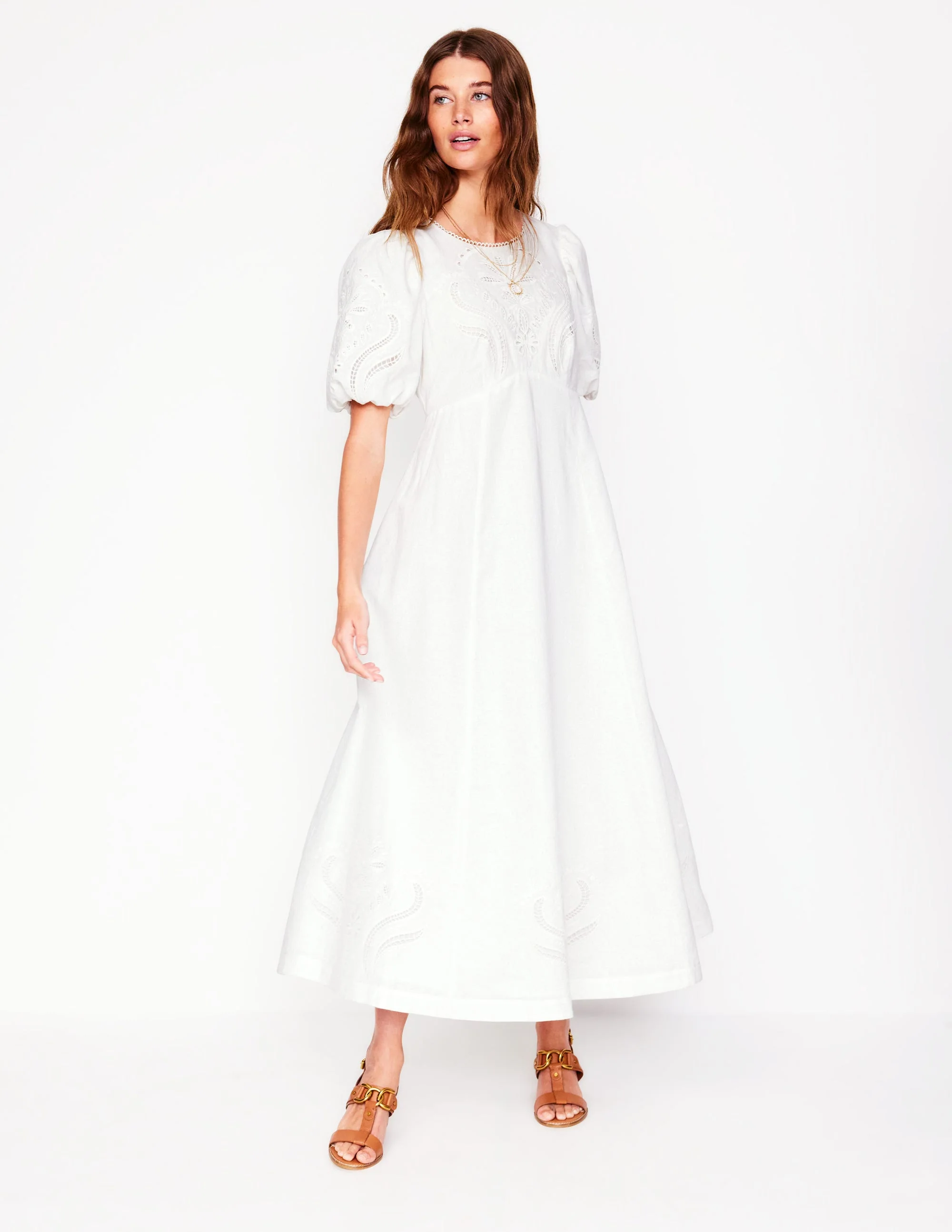 Empire Broderie Tea Dress-White - Image 4