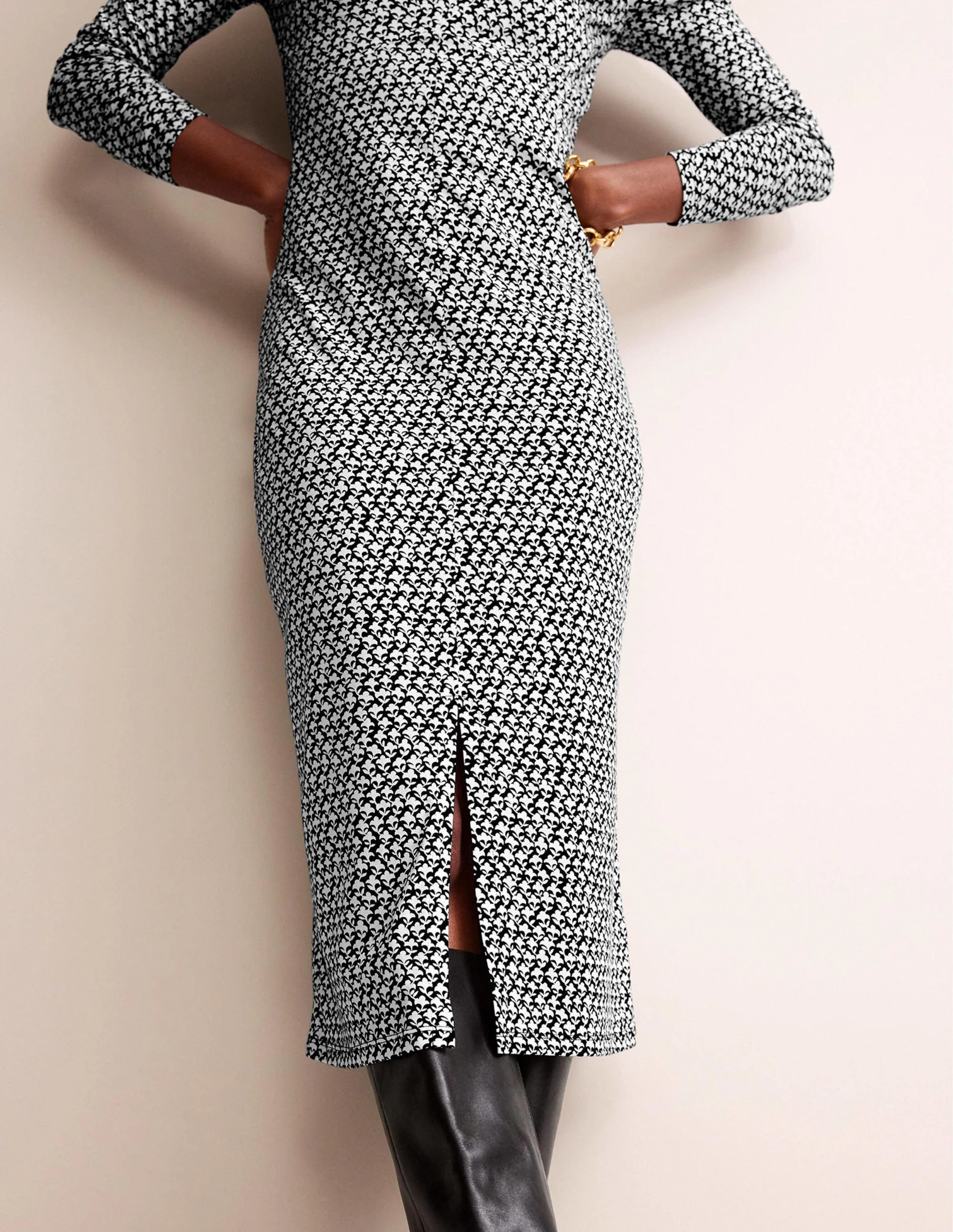 Empire Knot Midi Dress-Black, Lily Sprig - Image 4