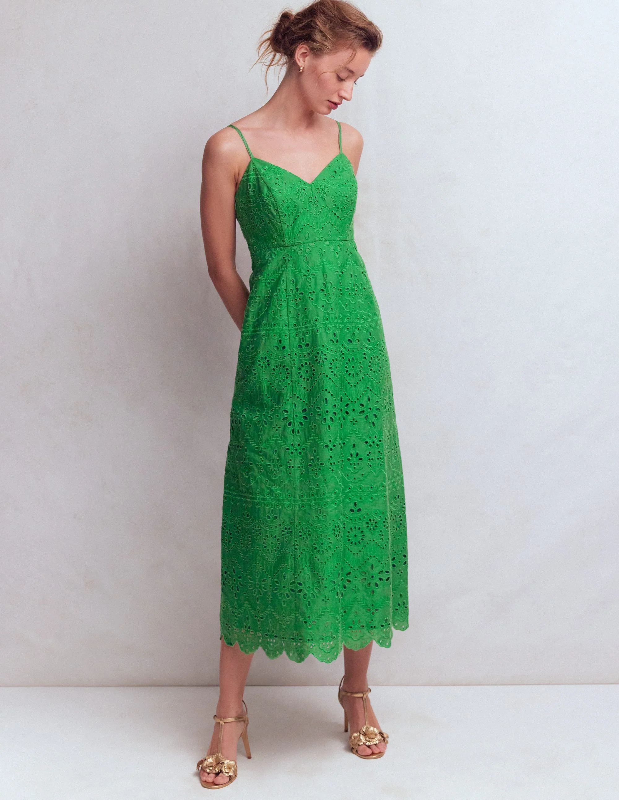 Empire Linen Broderie Dress-Rich Emerald Broderie - Image 4