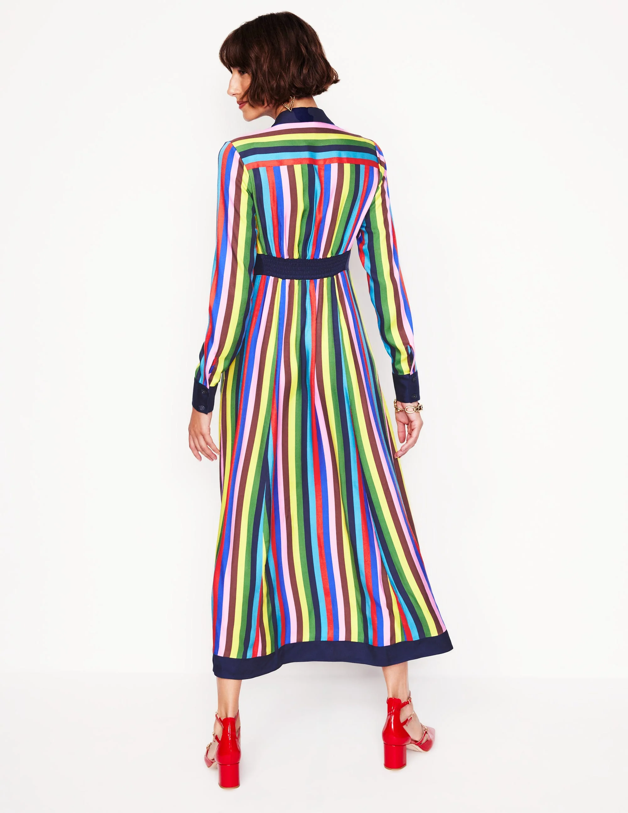 Empire Shirt Dress-Blue, Chestnut Multistripe - Image 4