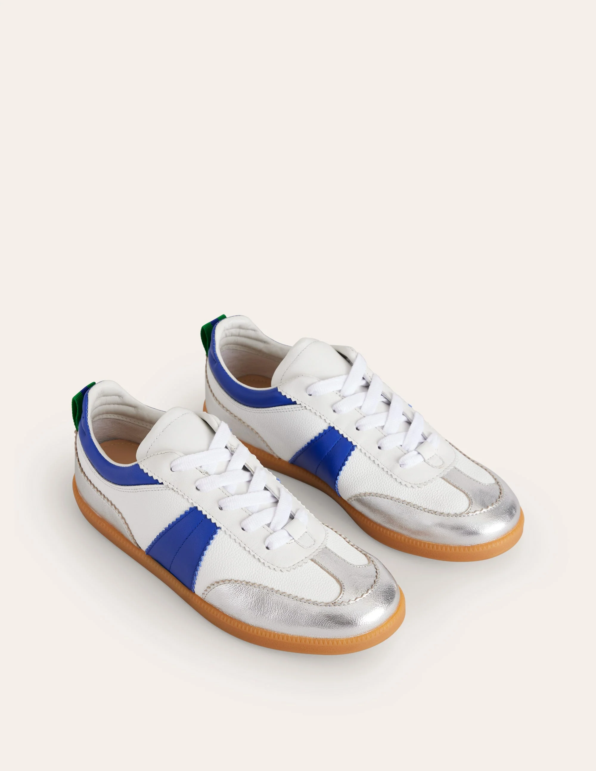 Erin Retro Tennis Trainers-White, Bright Blue and Silver - Image 3