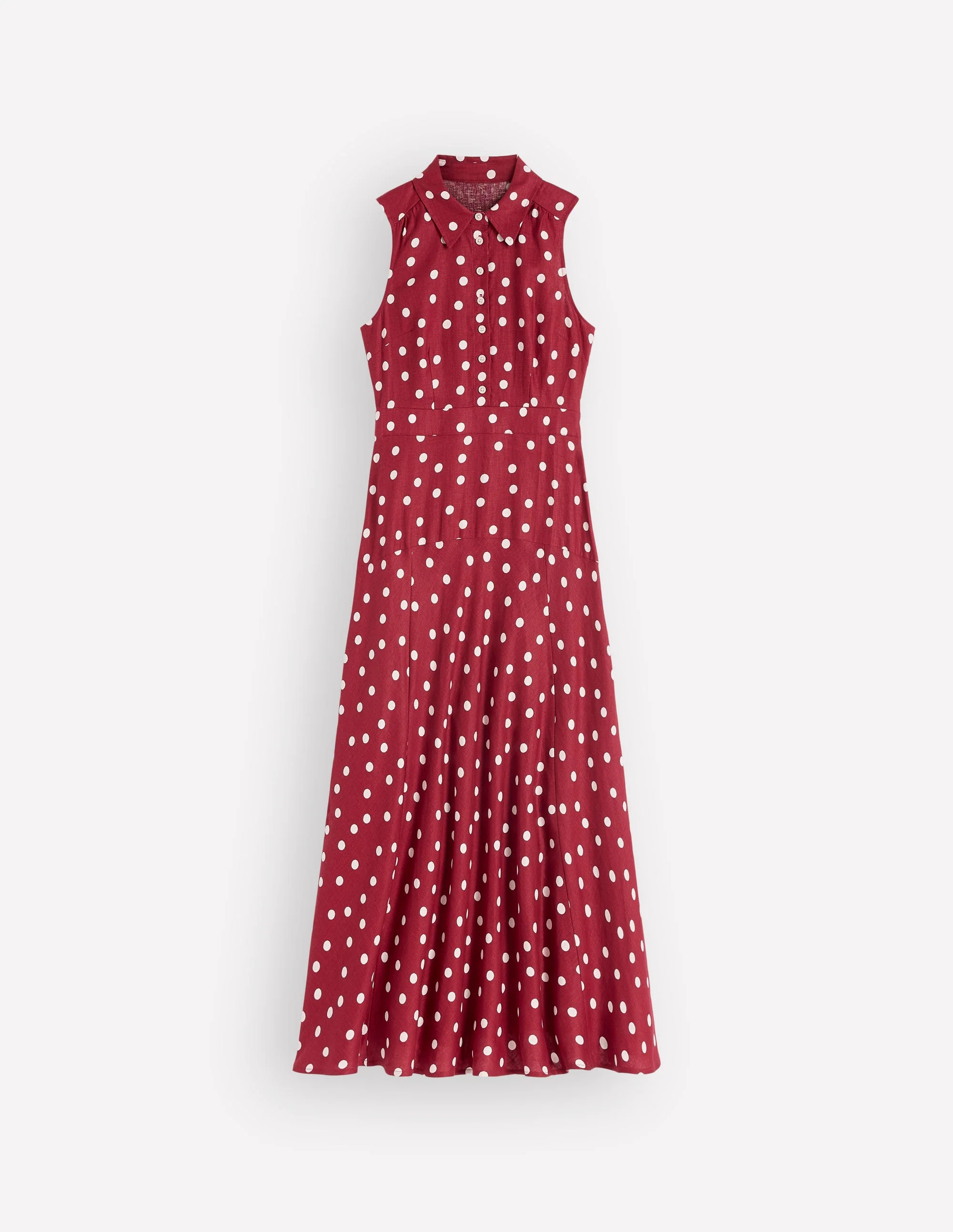 Erma Drop Waist Linen Dress-Red Painted Dot Spaced - Image 5