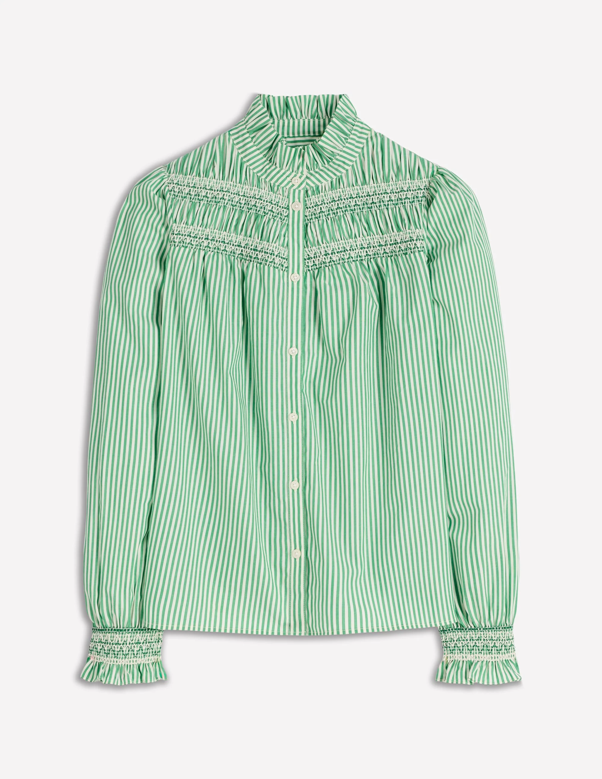 Esme Smocked Detail Frill Top-Highland Green, Ivory Stripe - Image 6