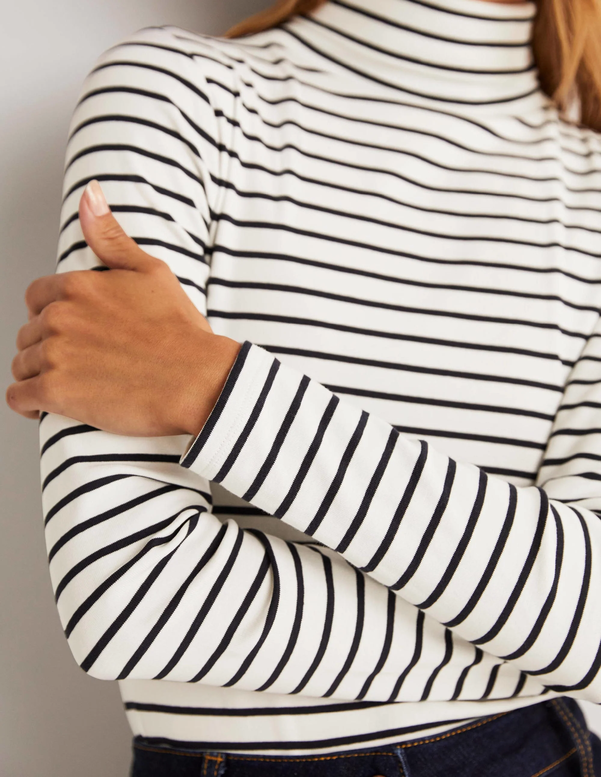 Essential Roll-neck Top-Ivory / Navy Stripe - Image 8
