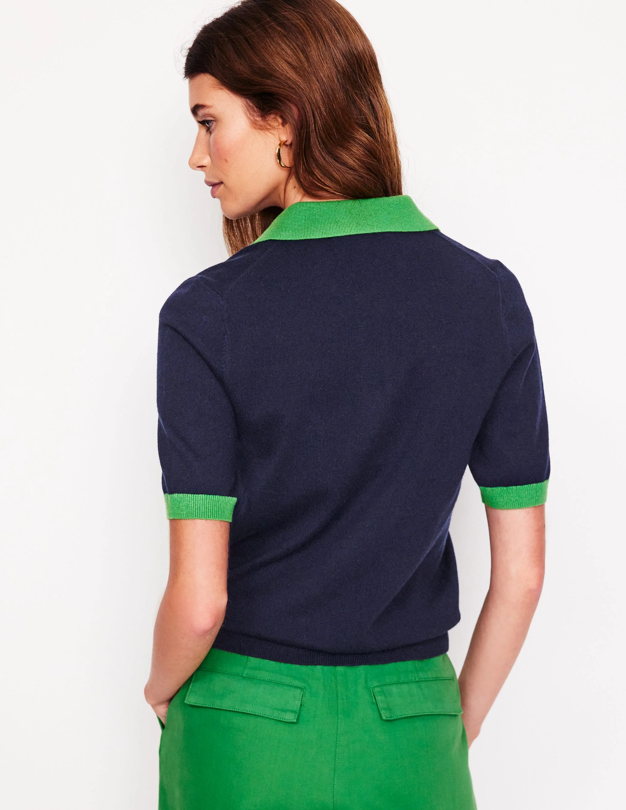 Estelle Henley Knitted T-Shirt-Navy - Image 4