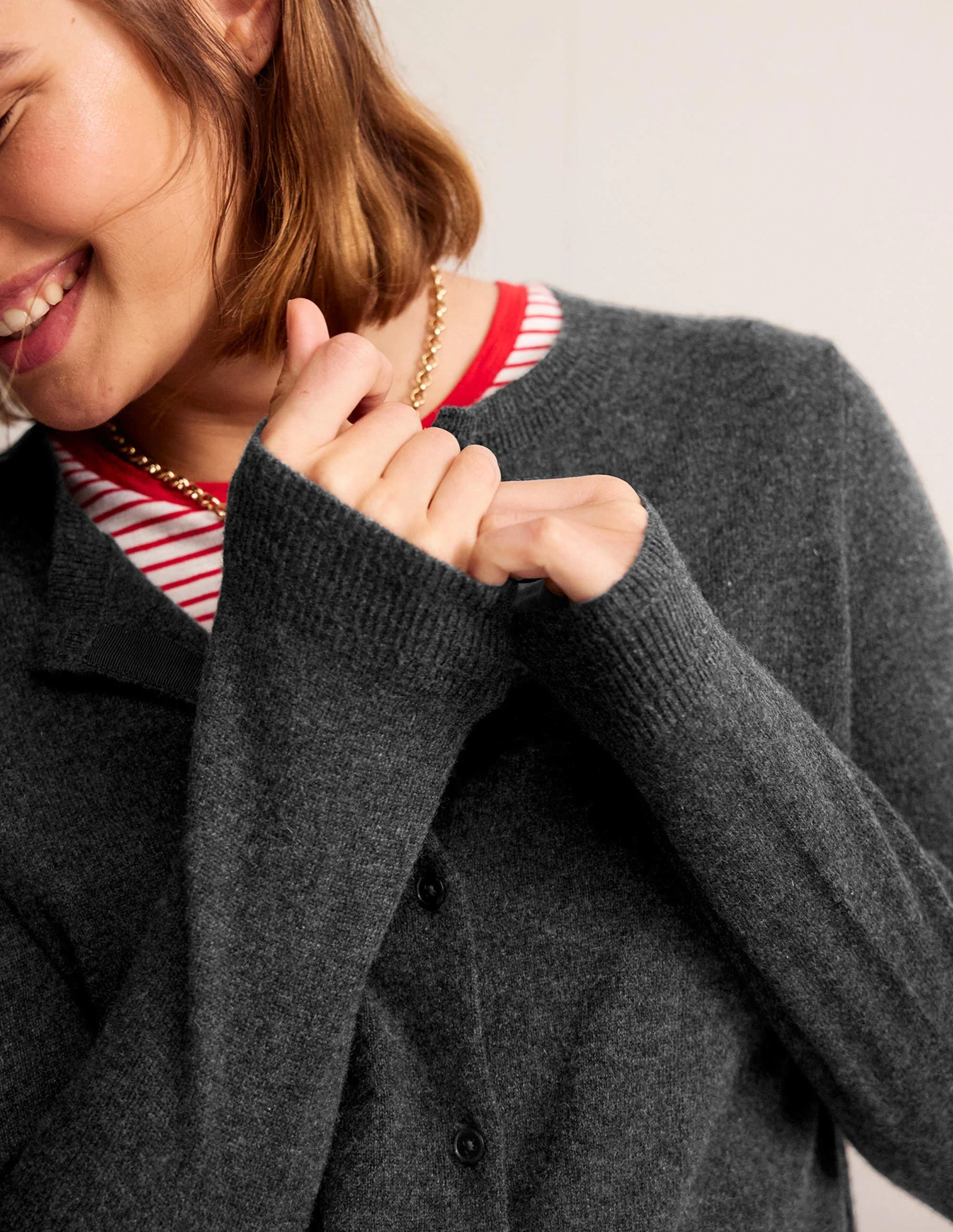 Eva Cashmere Crew Cardigan-Charcoal Melange - Image 2