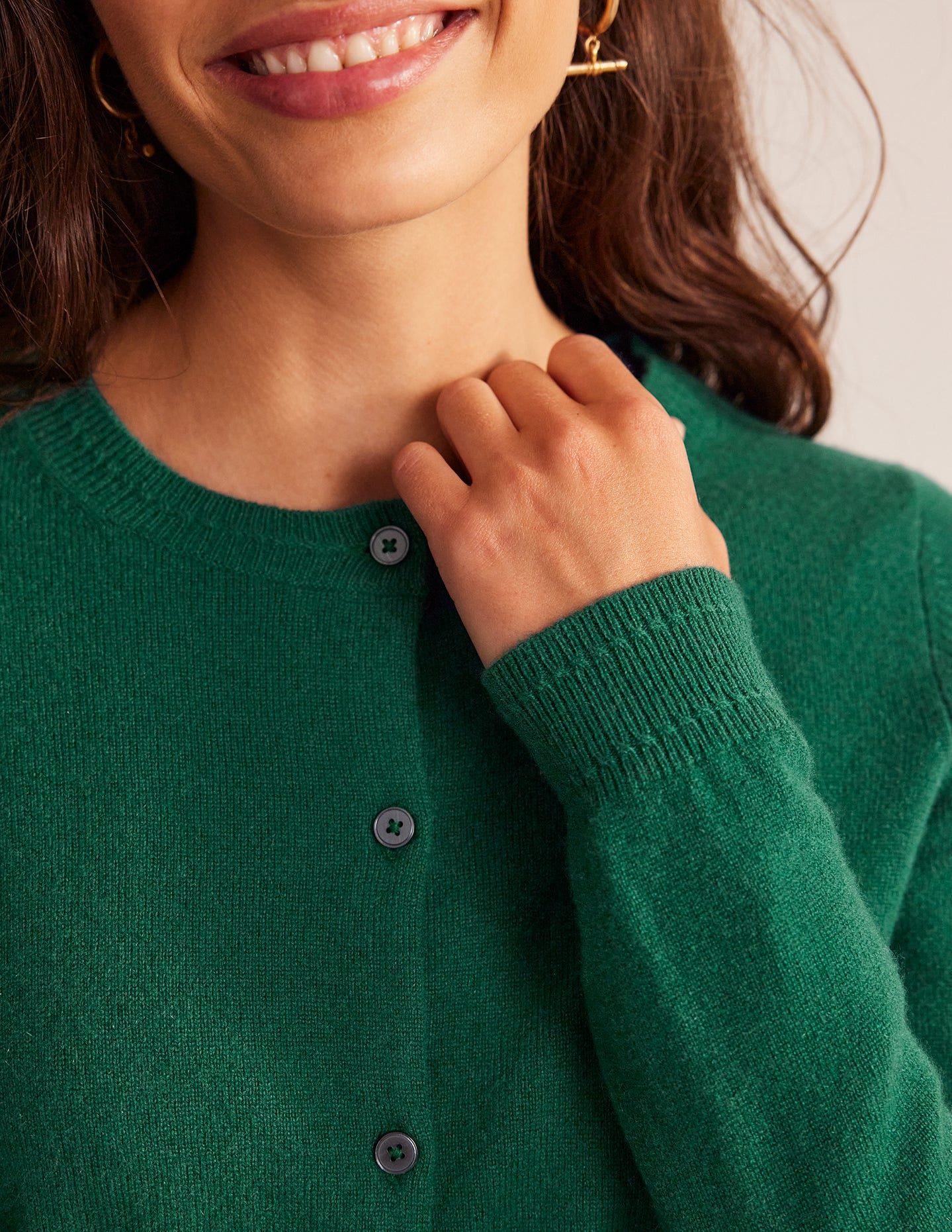 Eva Cashmere Crew Cardigan-Deep Forest - Image 2