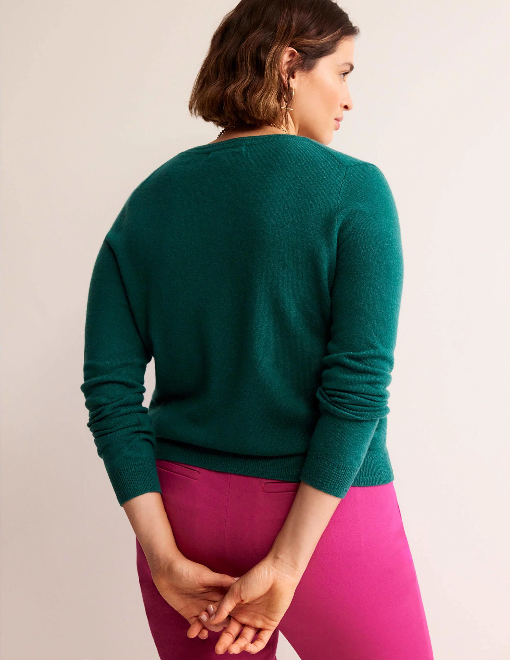 Eva Cashmere Crew Cardigan-Deep Forest - Image 6