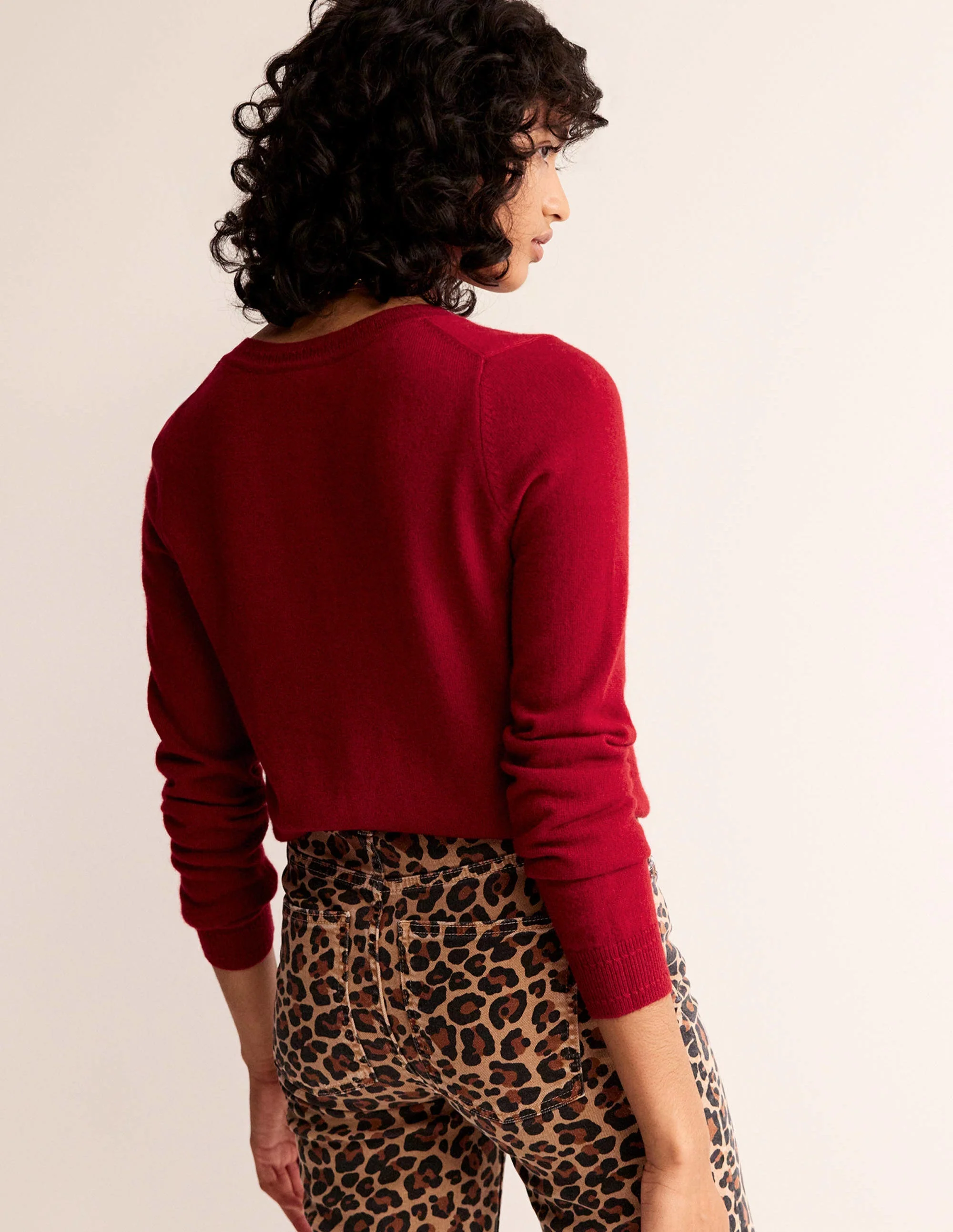 Eva Cashmere Crew Cardigan-Salsa - Image 3