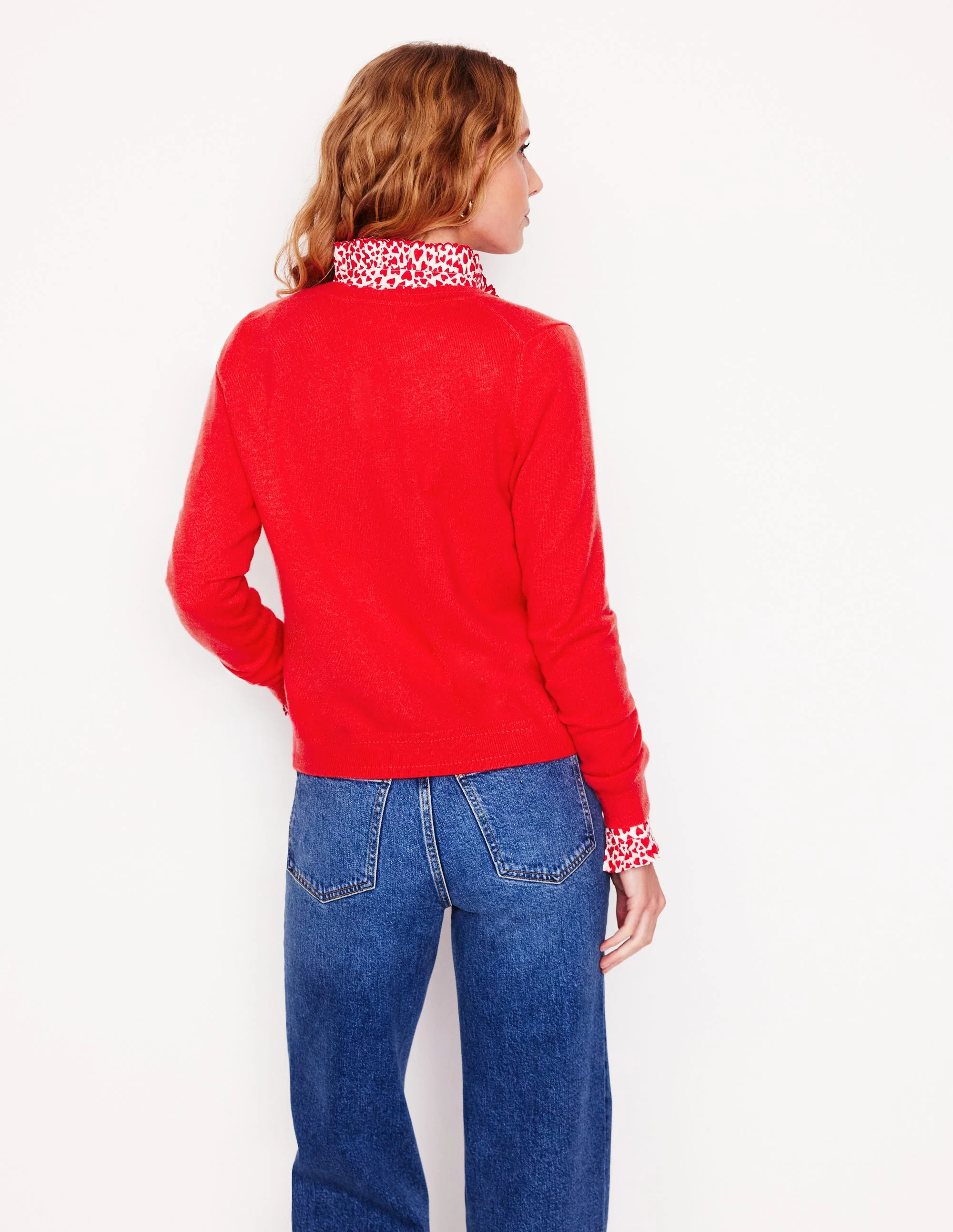 Eva Cashmere Crew Cardigan-Strawberry Tart Red - Image 3