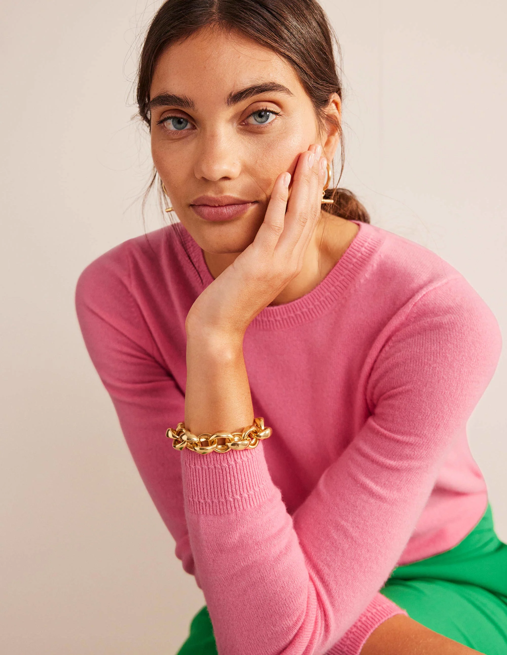Eva Cashmere Crew Neck Sweater-Azalea Pink - Image 2