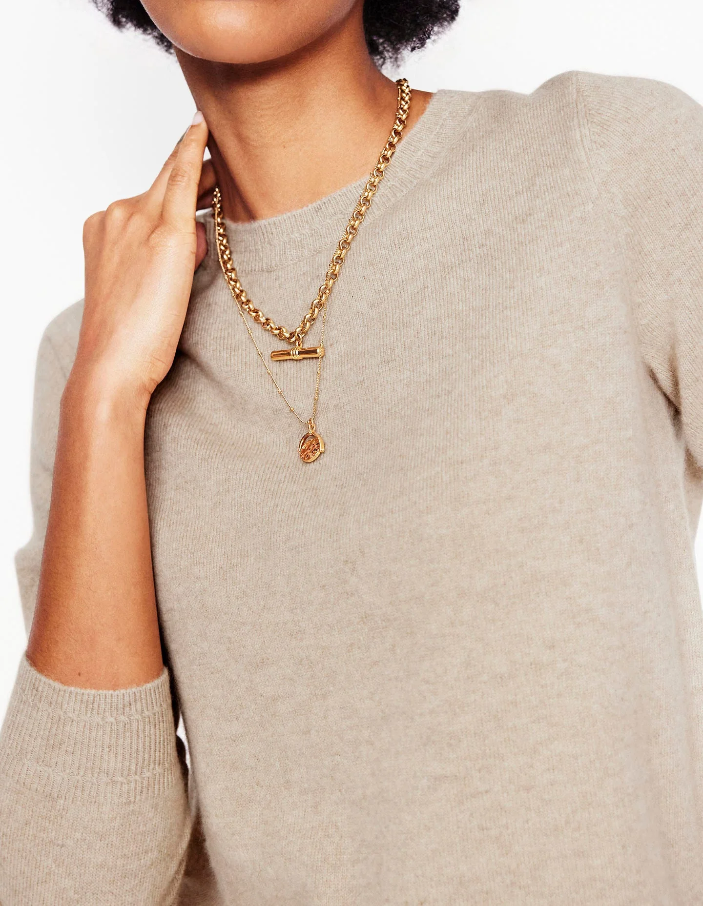 Eva Cashmere Crew Neck Sweater-Chinchilla Melange - Image 3