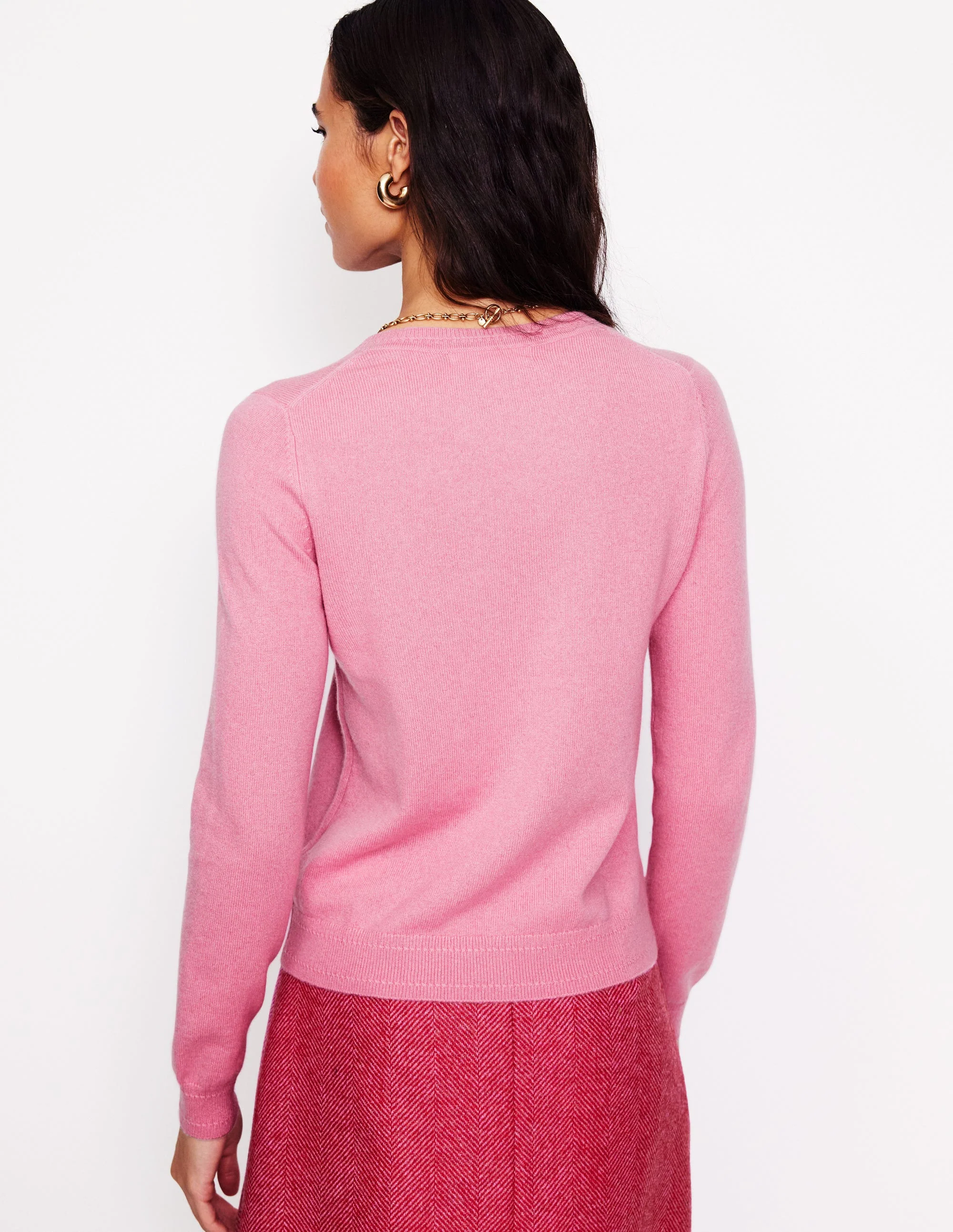 Eva Cashmere Crew Neck Sweater-Old Rose Pink - Image 3