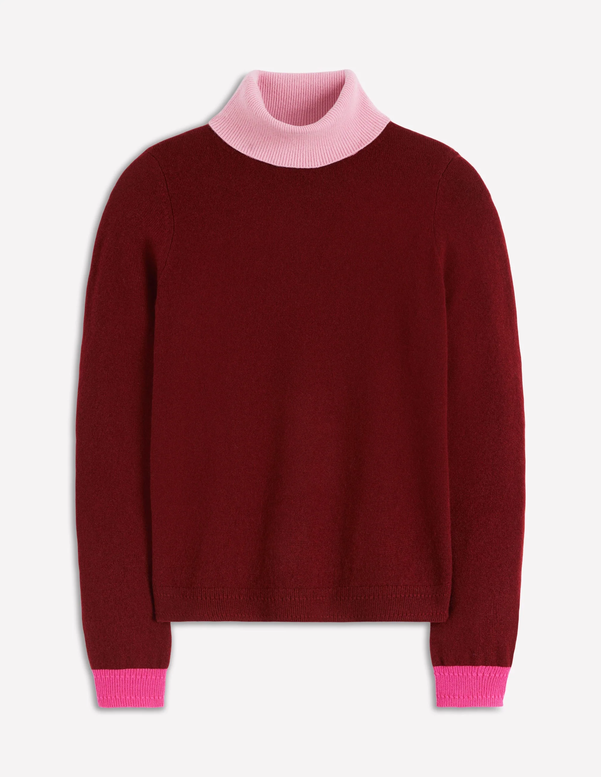 Eva Cashmere Roll Neck Sweater-Chestnut, Colour Block - Image 7