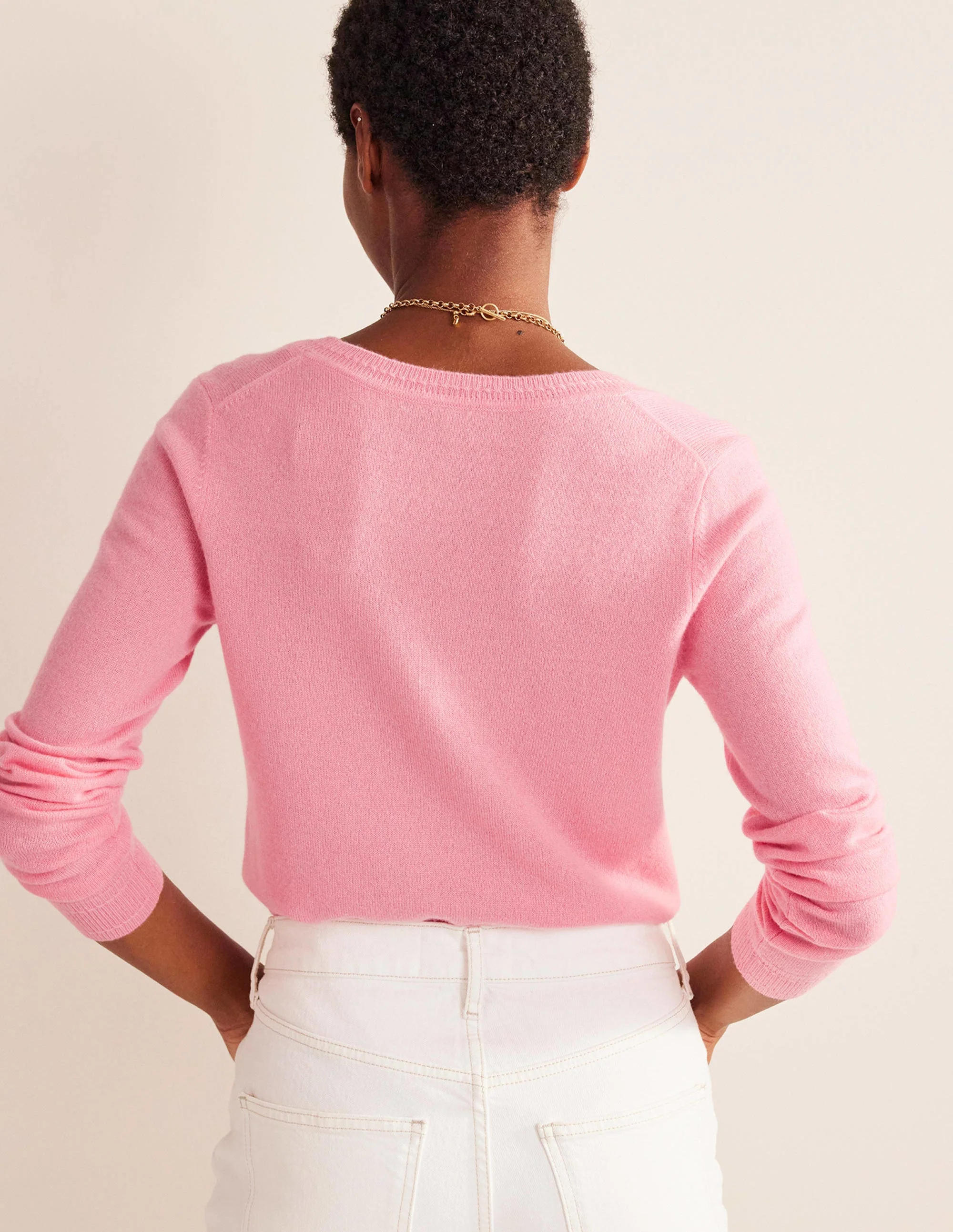 Eva Cashmere V-Neck Sweater-Azalea Pink - Image 3