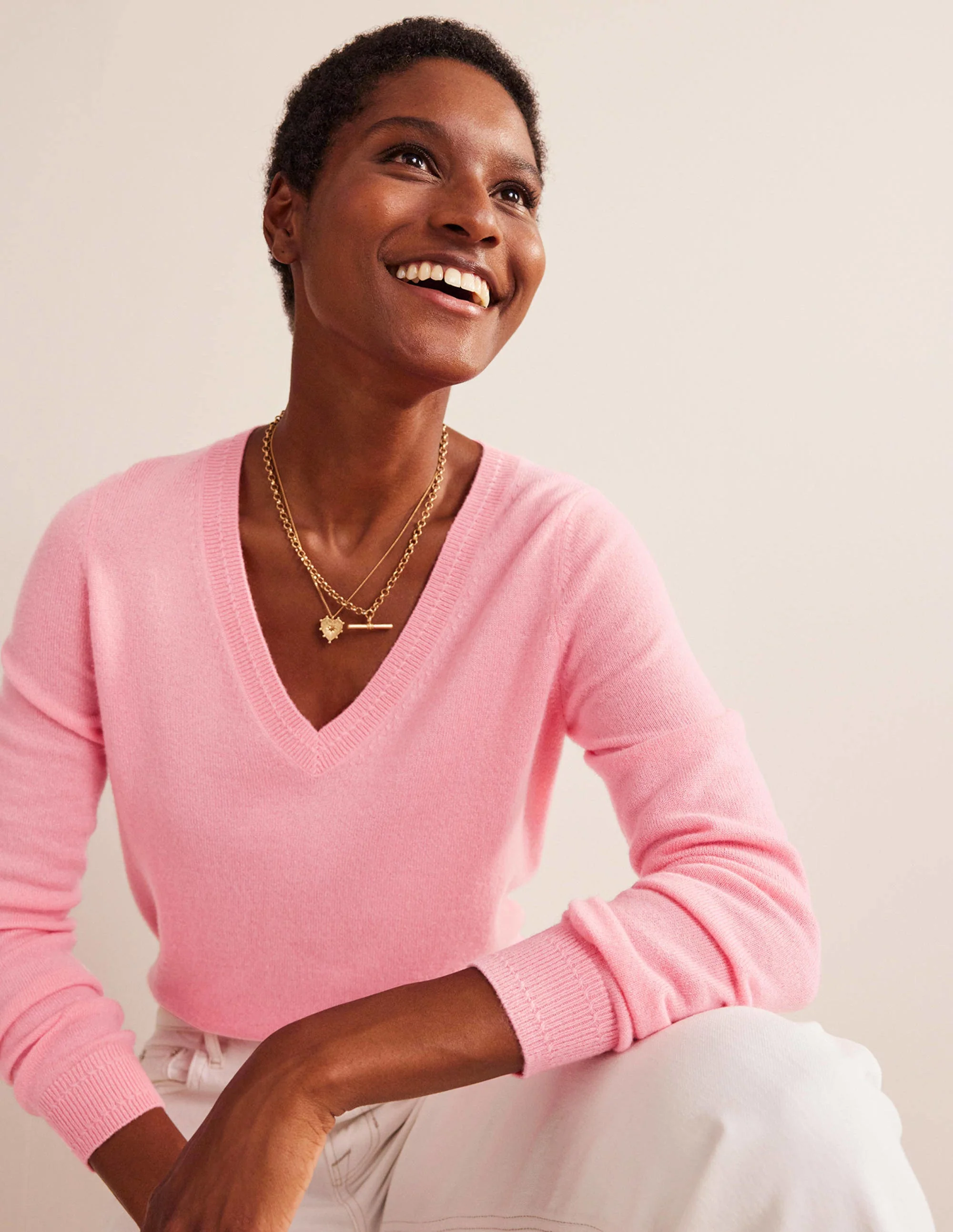 Eva Cashmere V-Neck Sweater-Azalea Pink - Image 4