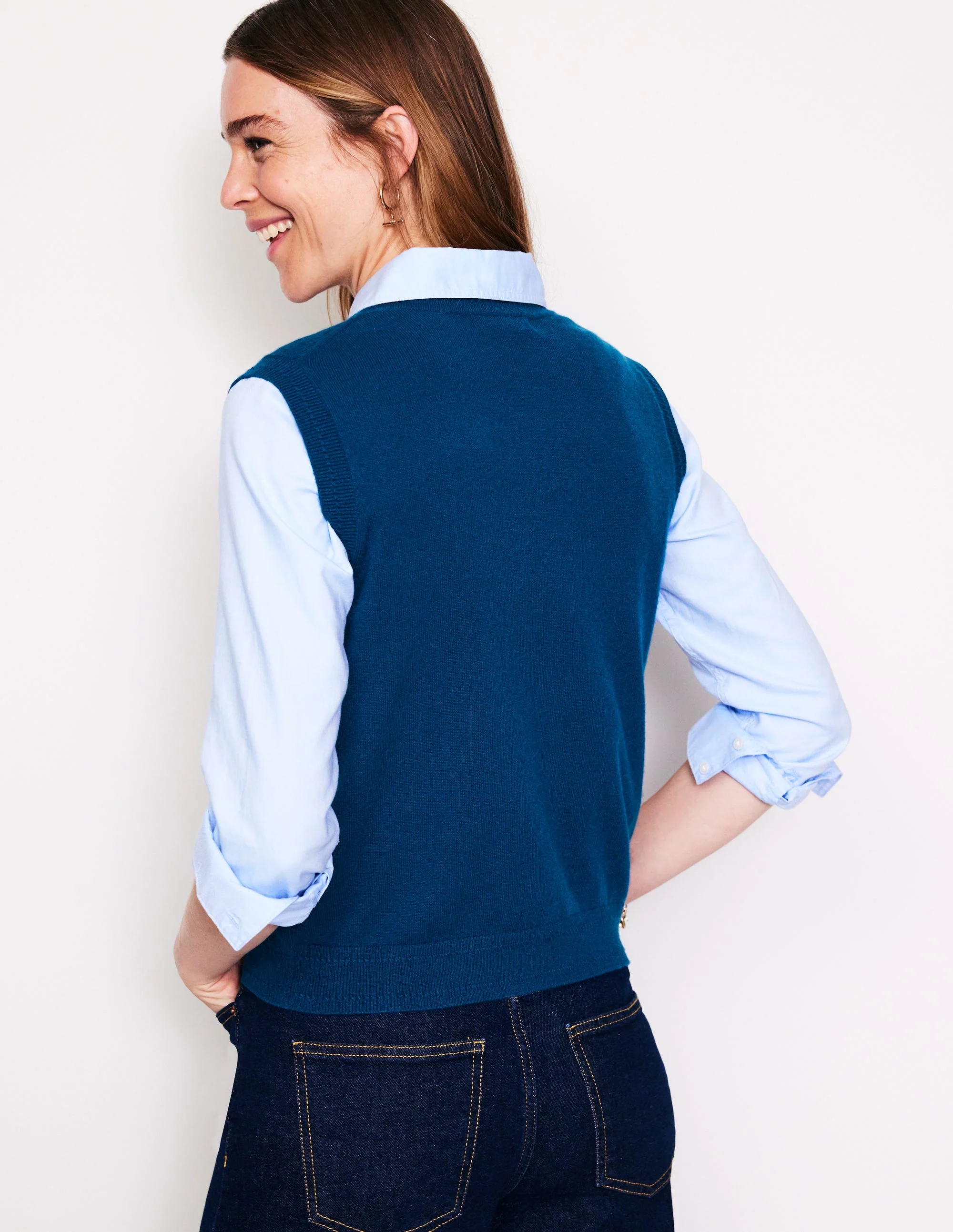 Eva Cashmere Vest-Harbour Blue - Image 3