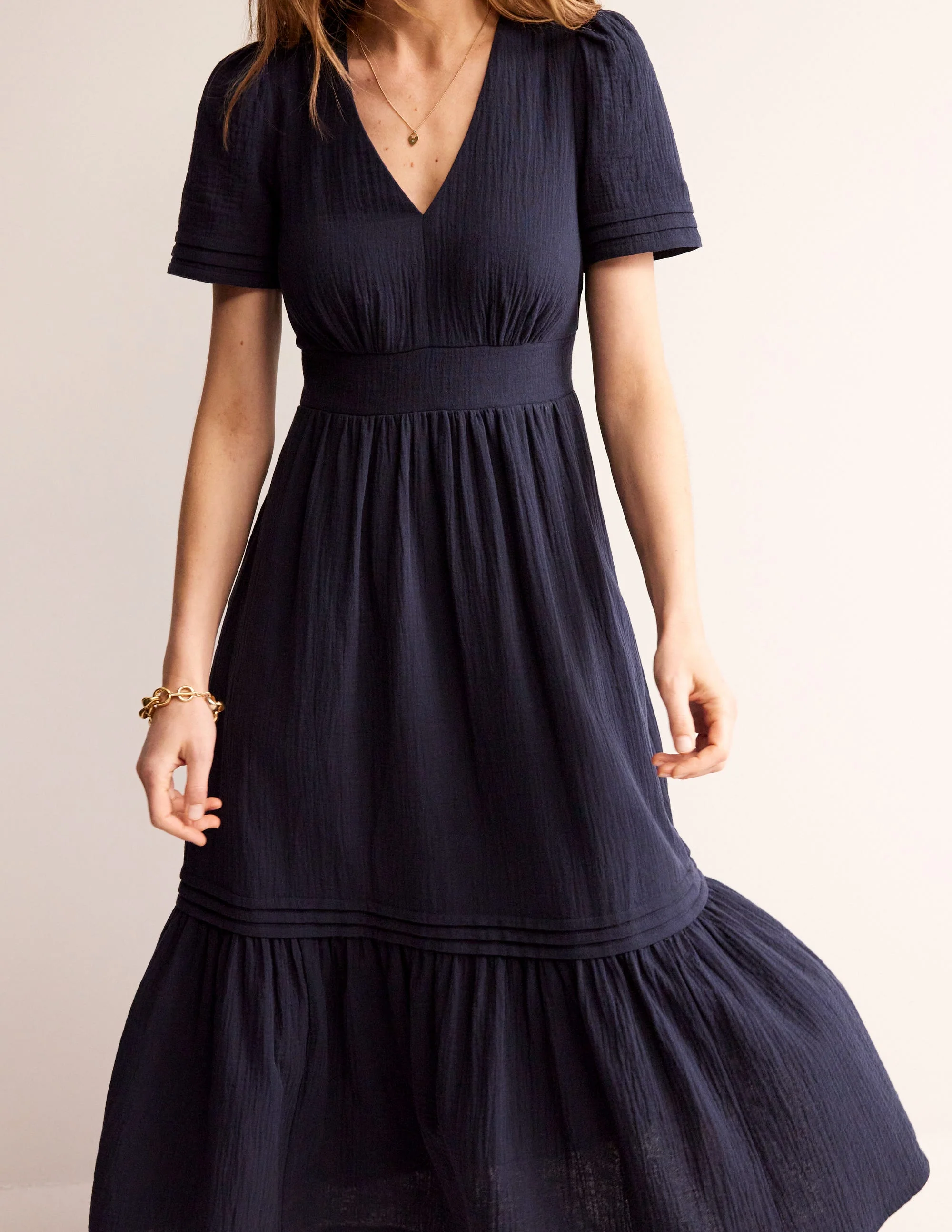 Eve Double Cloth Midi Dress-Navy - Image 2