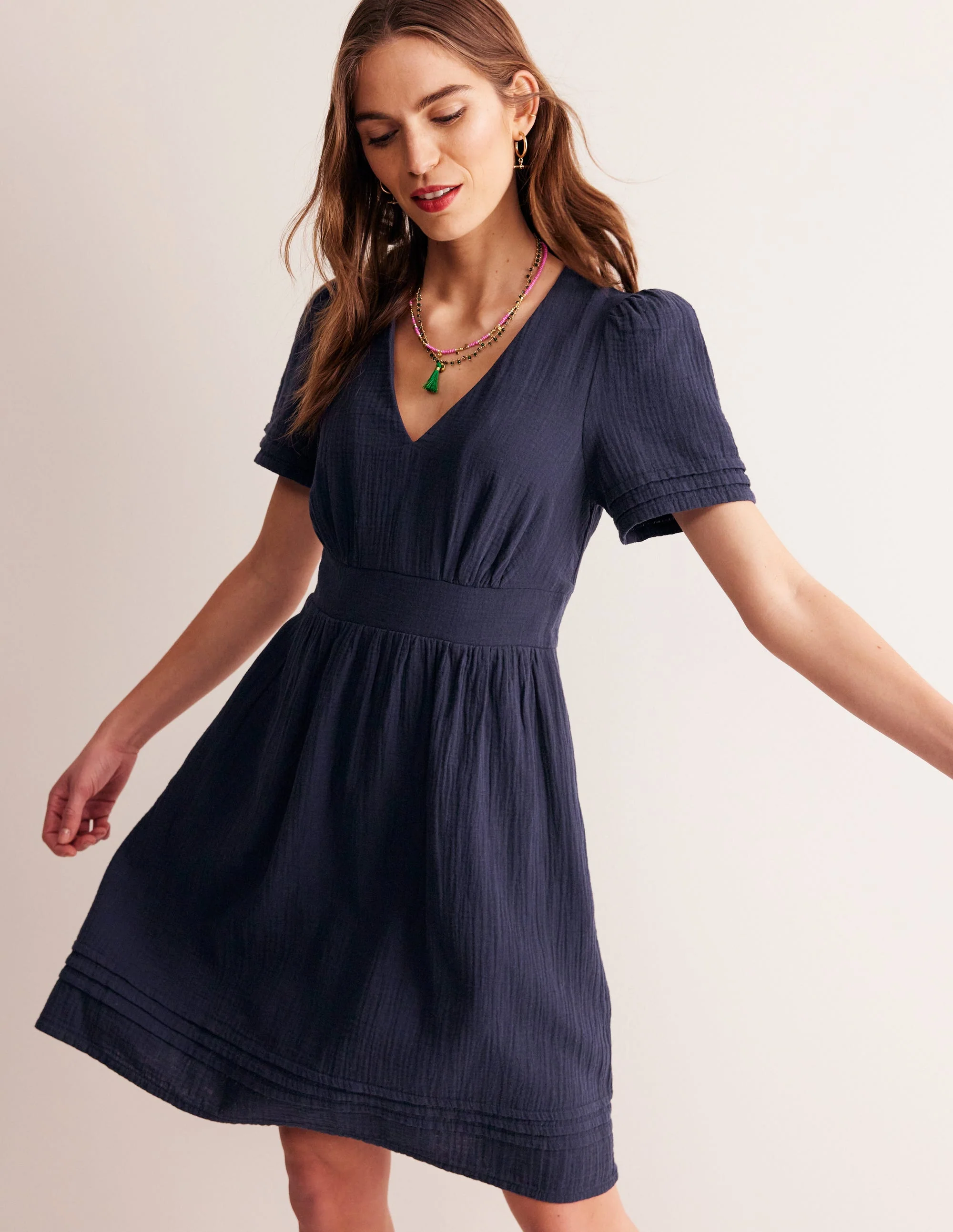 Eve Double Cloth Short Dress-Navy - Image 4