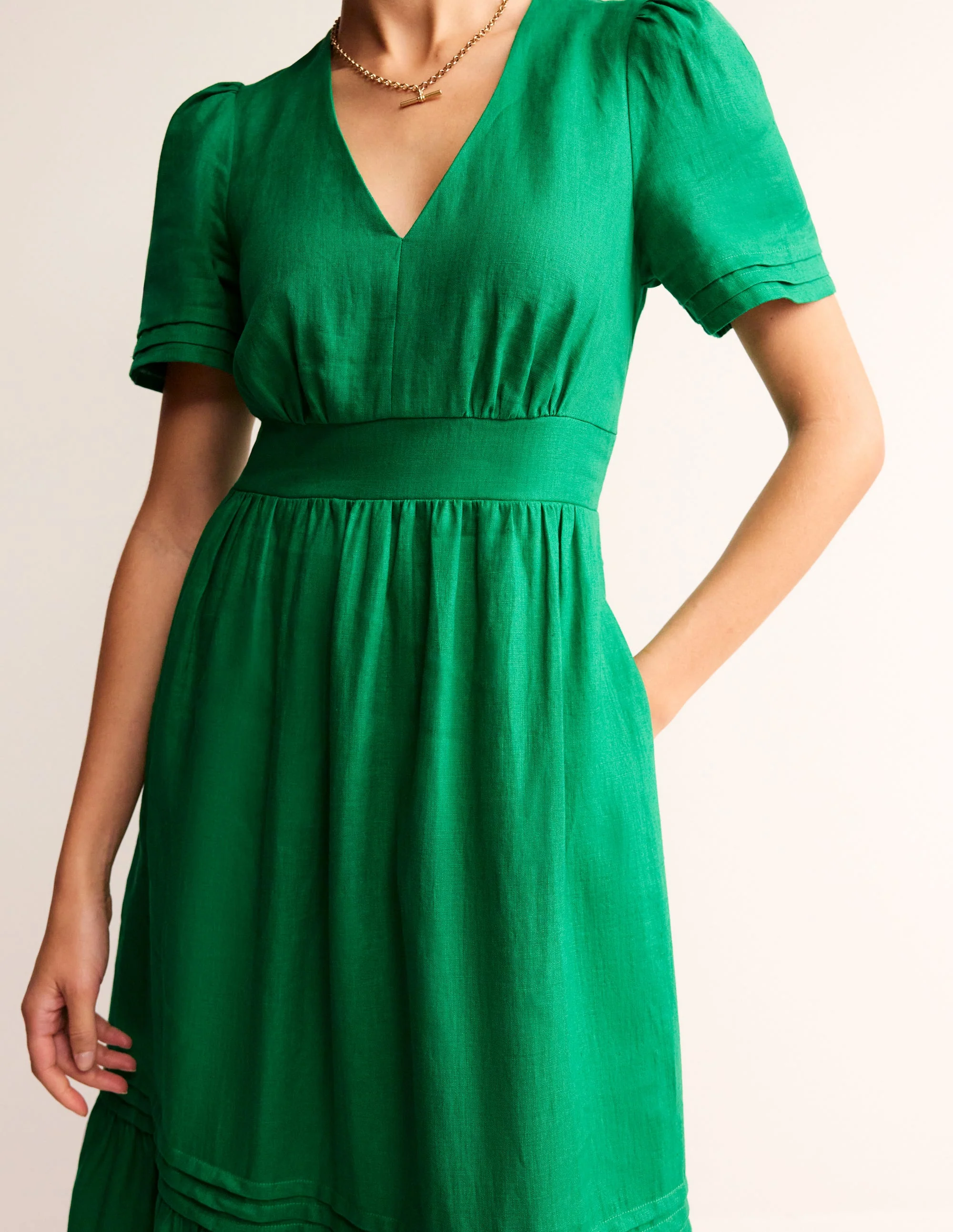 Eve Linen Midi Dress-Green Tambourine - Image 2