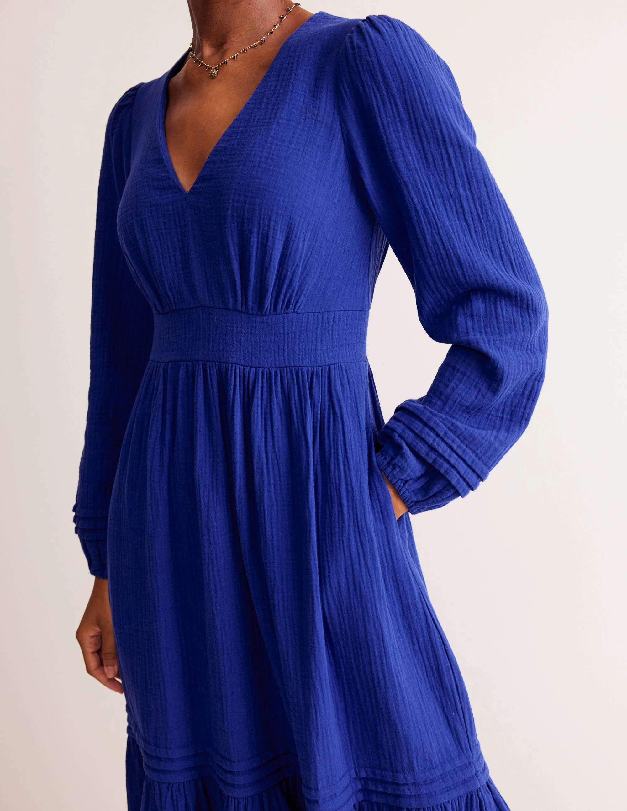 Eve Sleeved Double Cloth Dress-Mazarine Blue - Image 3