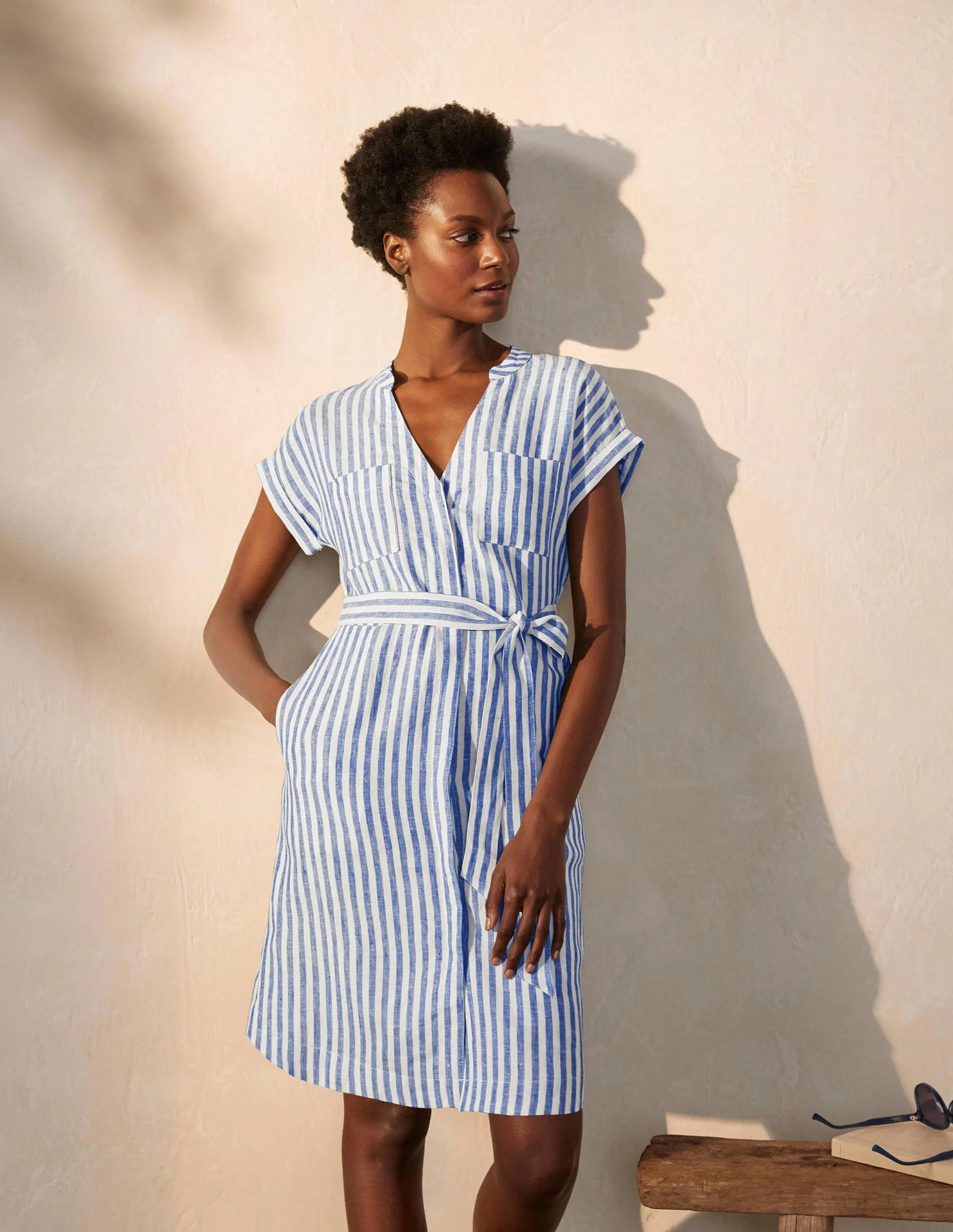 Evie Linen Shirt Dress-Summit Stripe - Image 4