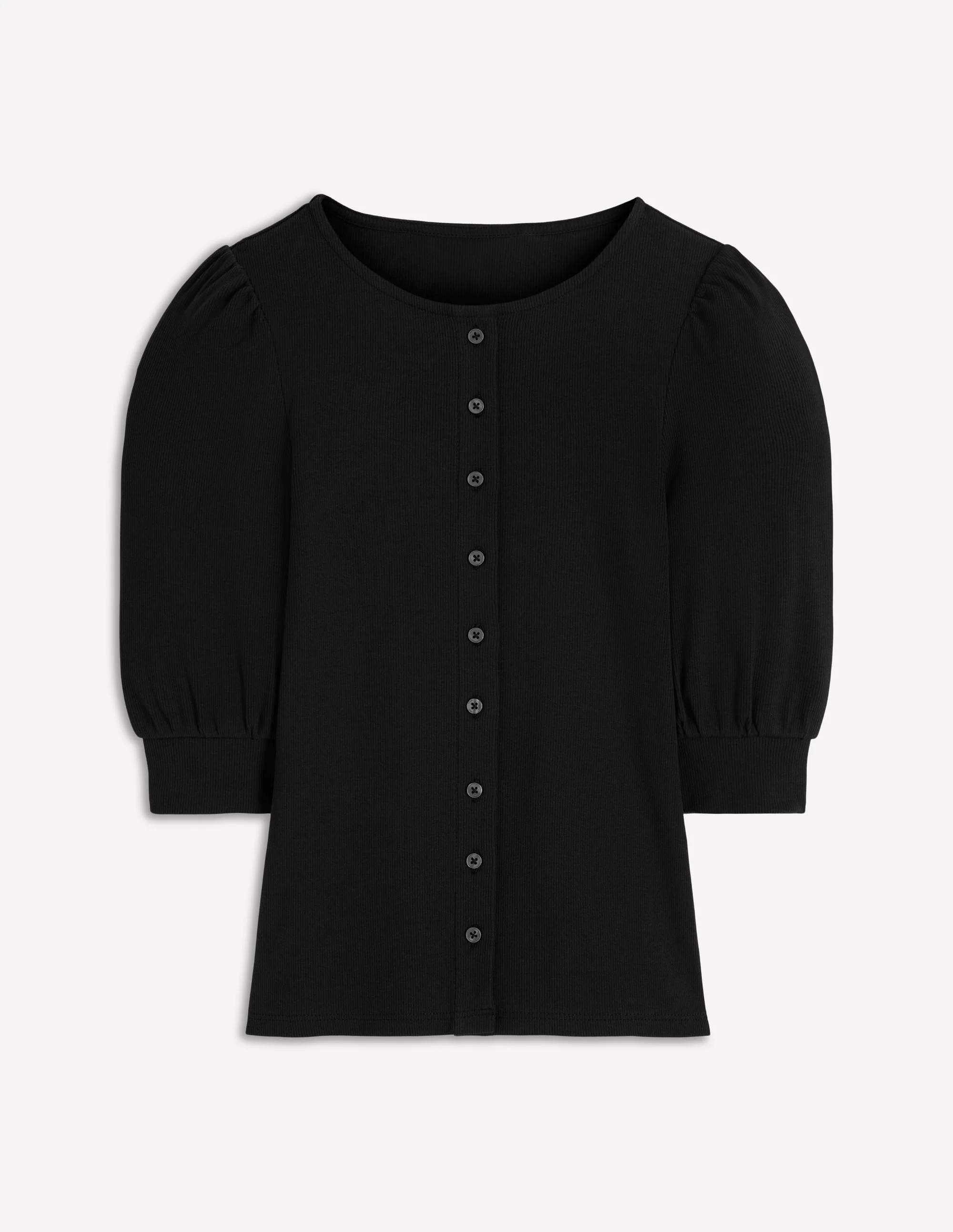 Evie Ribbed Puff Sleeve Top-Black - Image 4