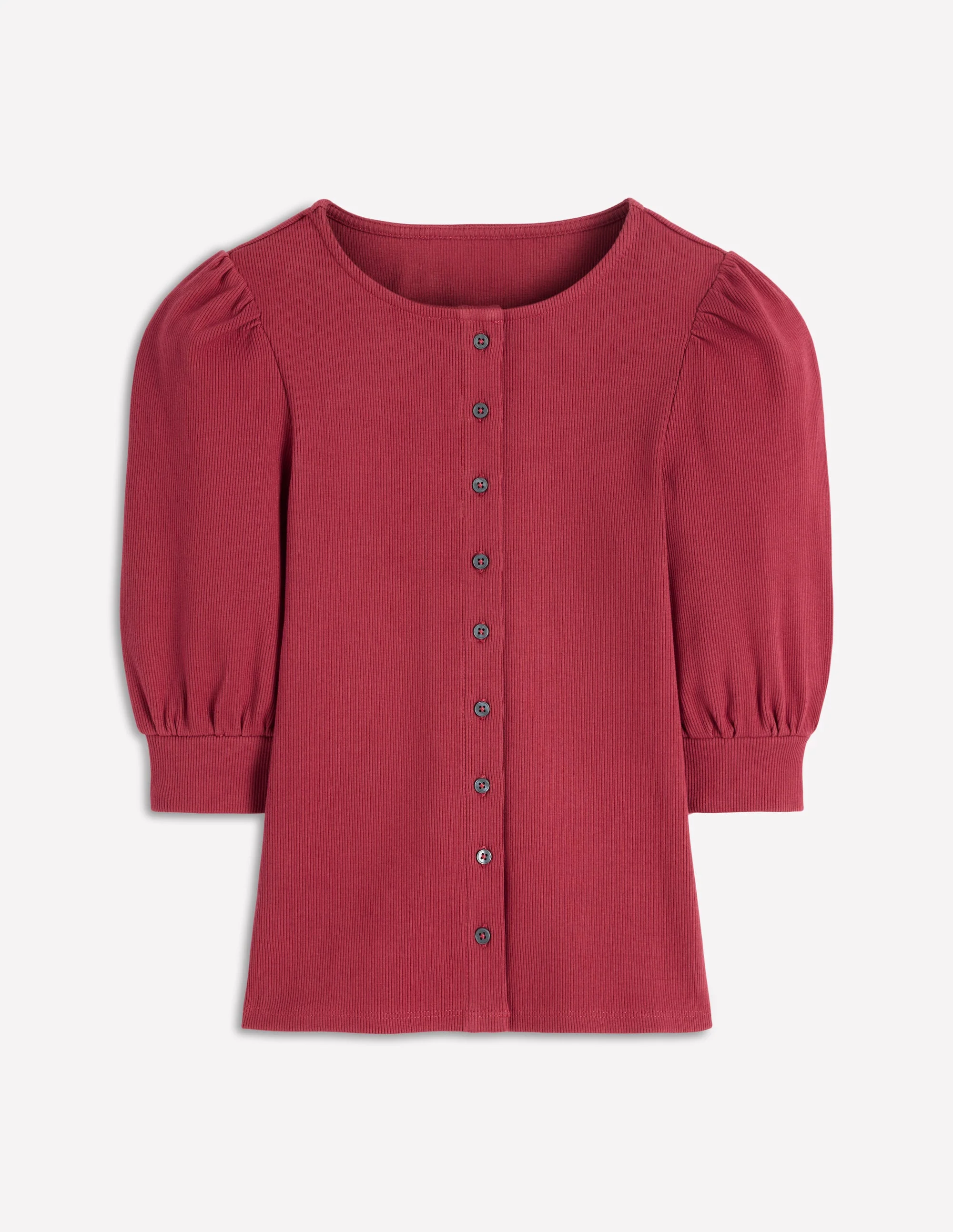 Evie Ribbed Puff Sleeve Top-Terracotta Red - Image 6