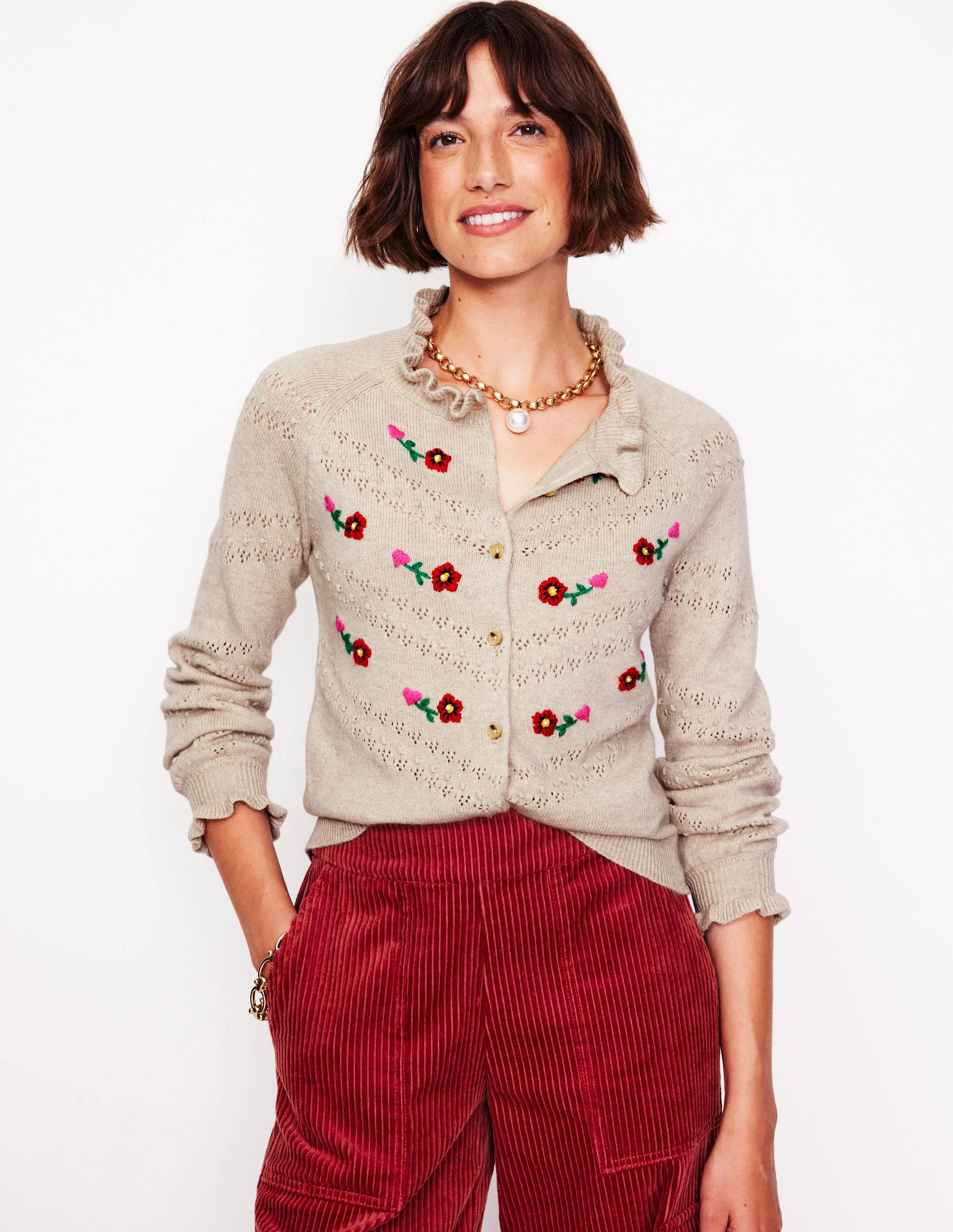 Fae Embroidered Cardigan-Oatmeal Melange - Image 2