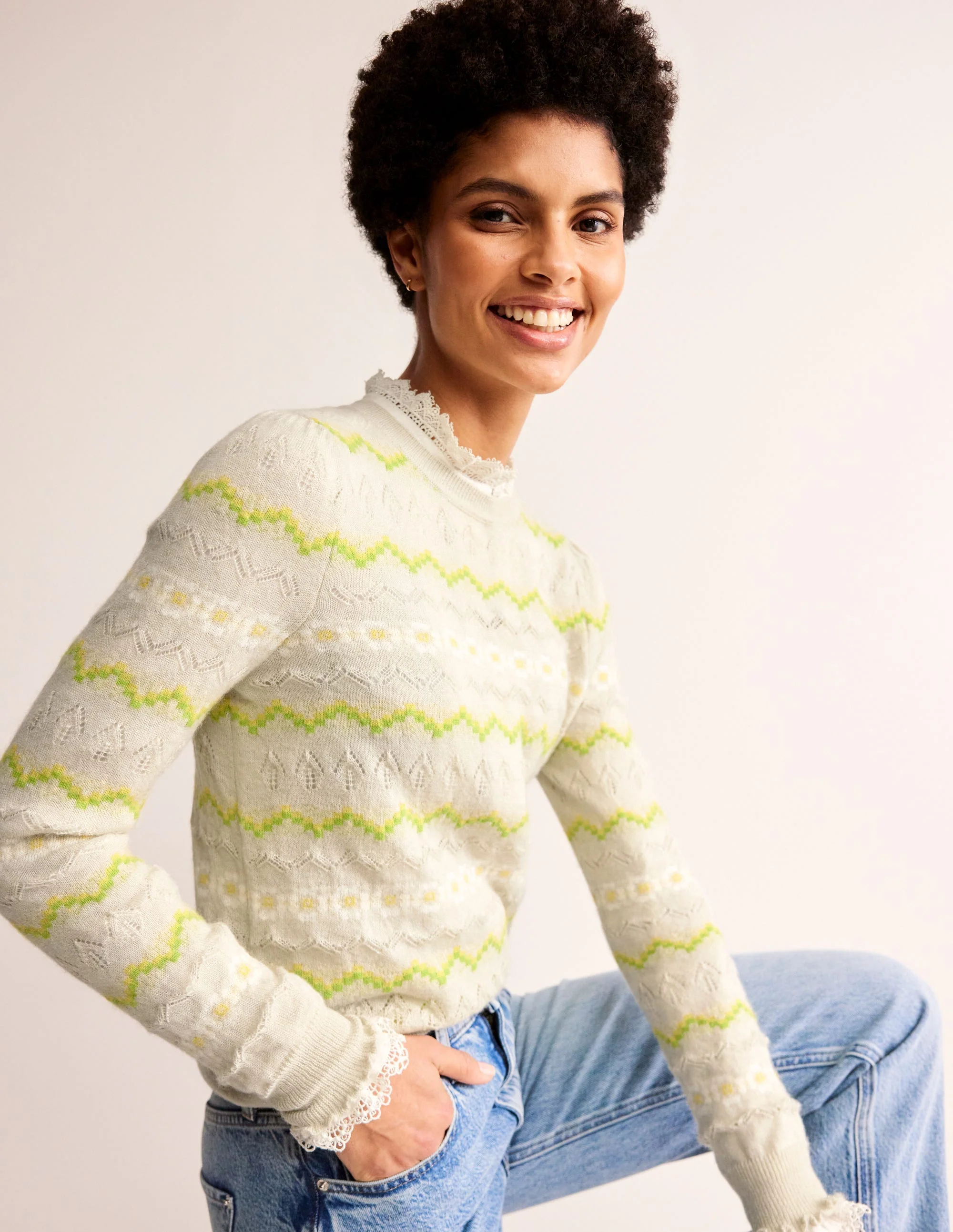 Fair Isle Fluffy Sweater-Oatmeal Melange