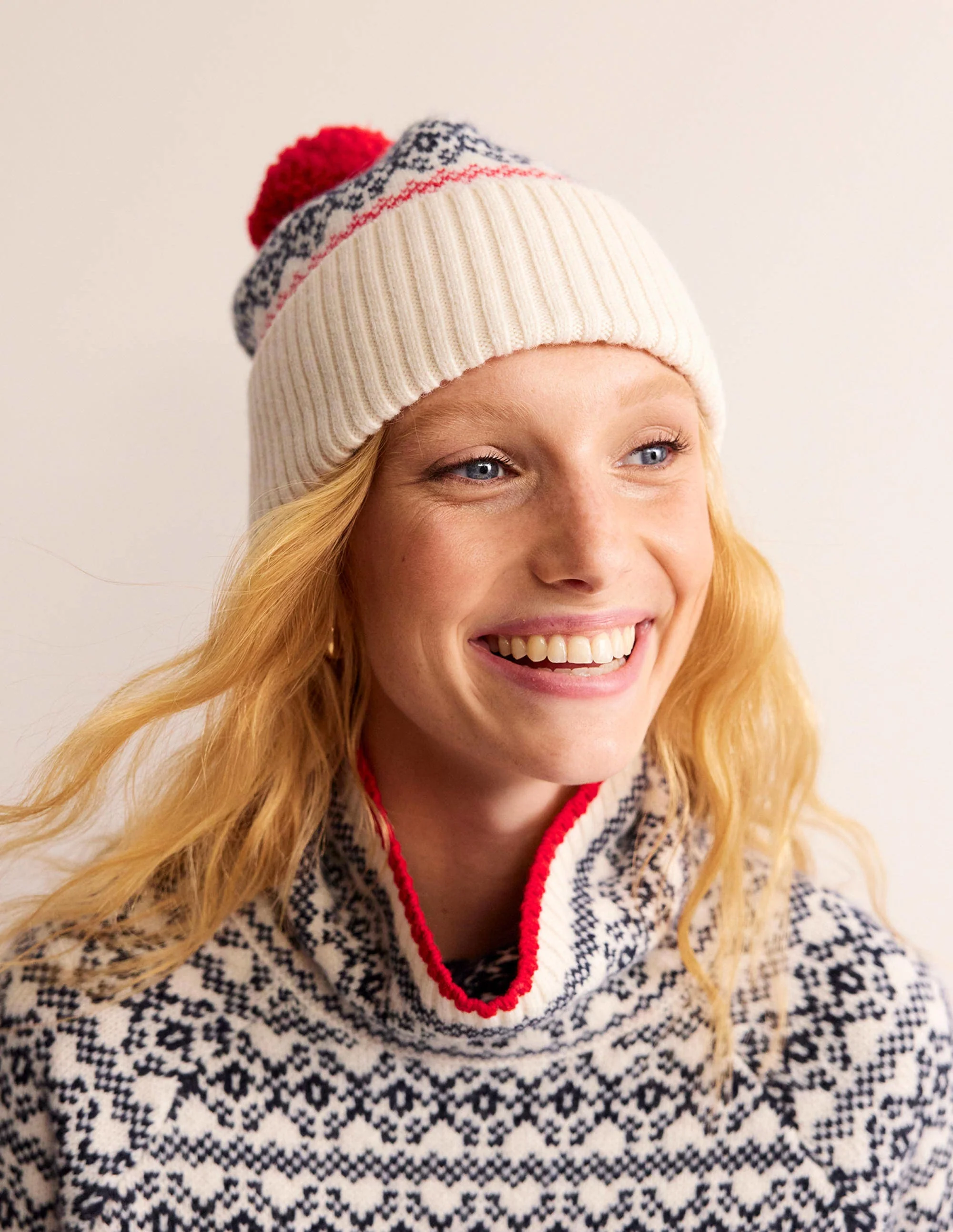 Fair Isle Wool Hat-Navy/ Oatmeal Fairisle