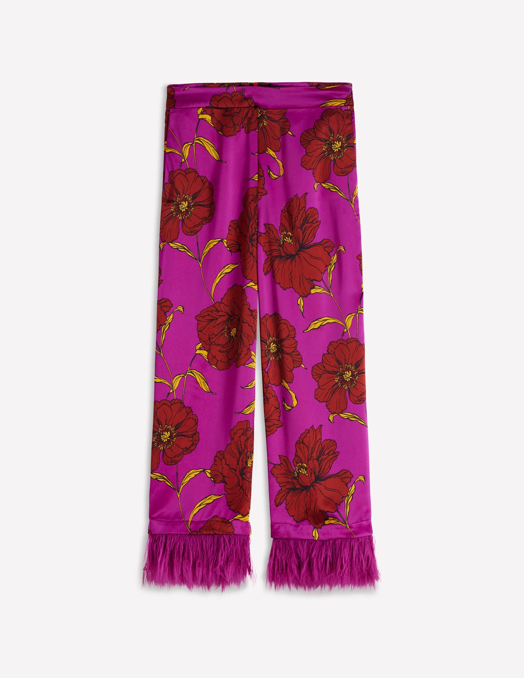 Faux Feather Trim Pants-Regal Purple, Peony Bloom - Image 8