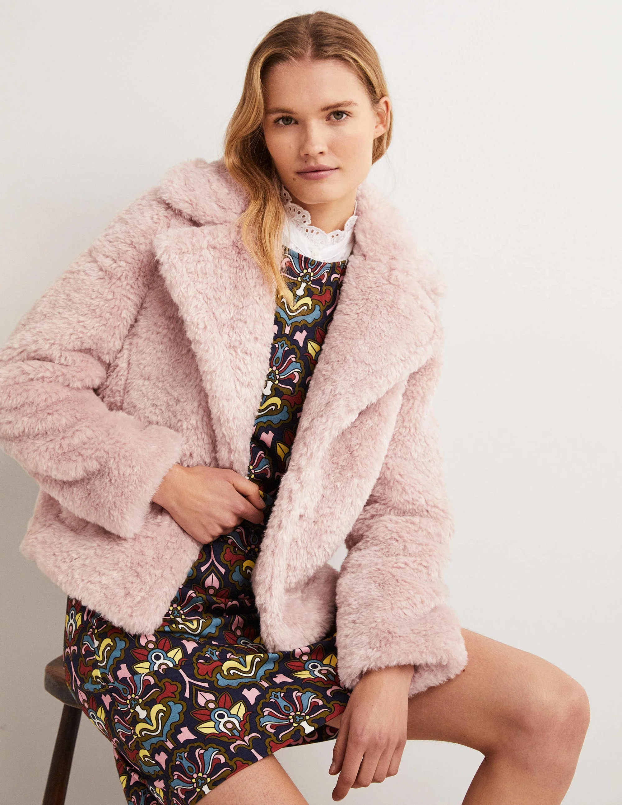 Faux Fur Jacket-Pale Pink - Image 4