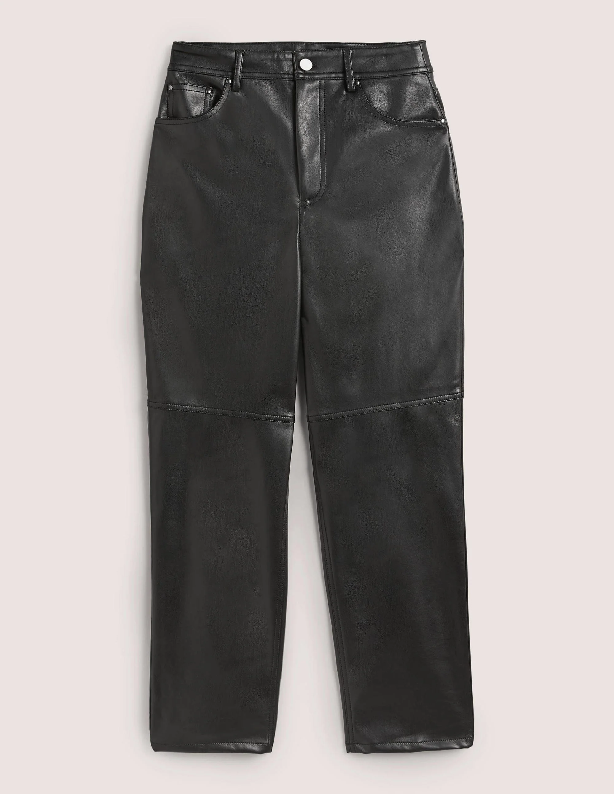 Faux Leather Straight Trousers-Black - Image 6