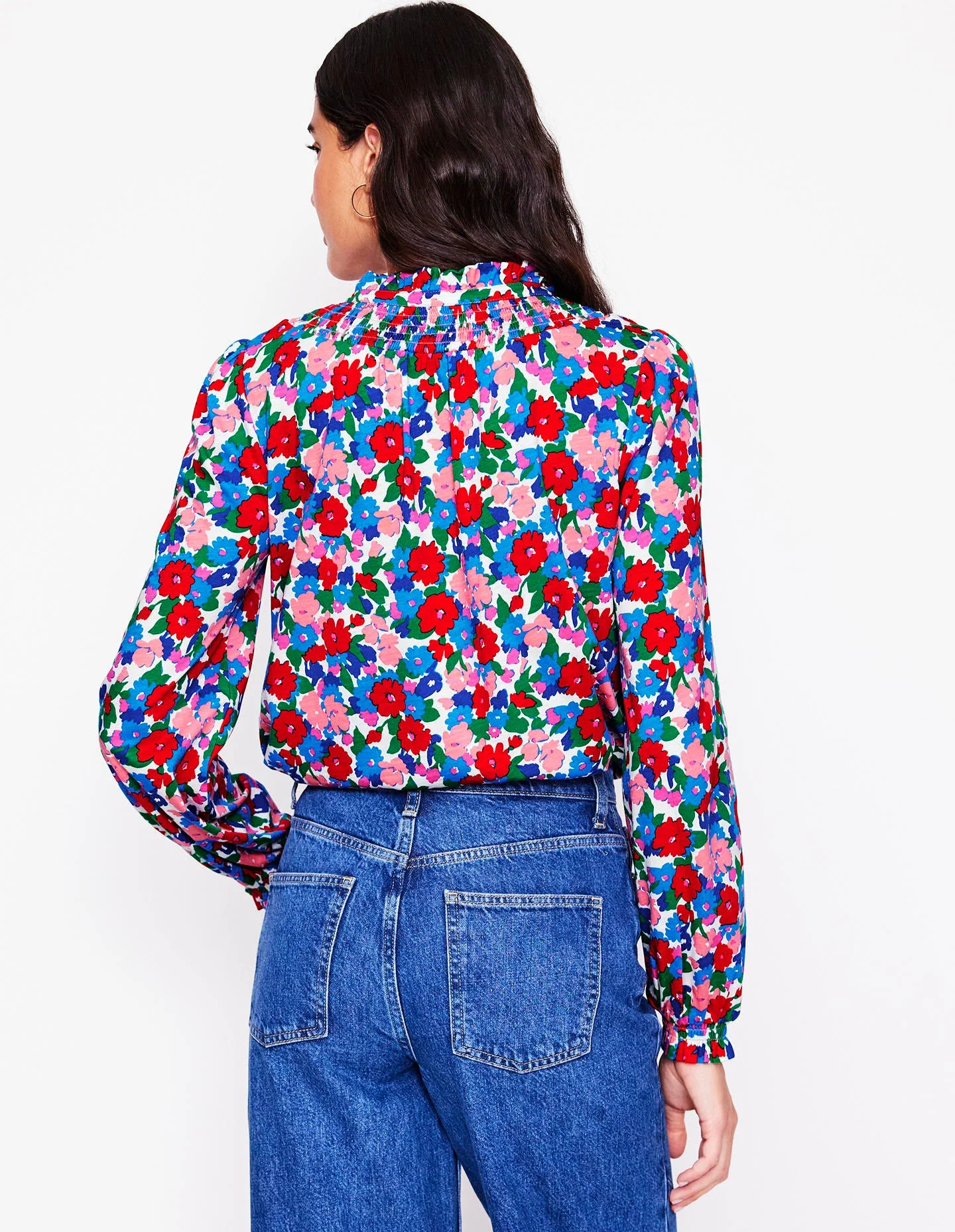 Fay Smocked Jersey Shirt-Multi, Painterly Meadow - Image 4