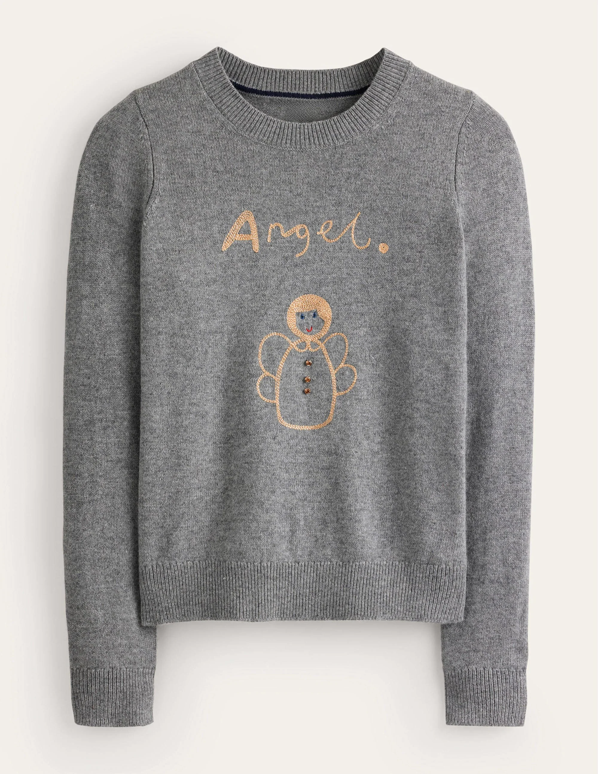 Festive Embroidered Sweater-Grey Melange, Angel - Image 5