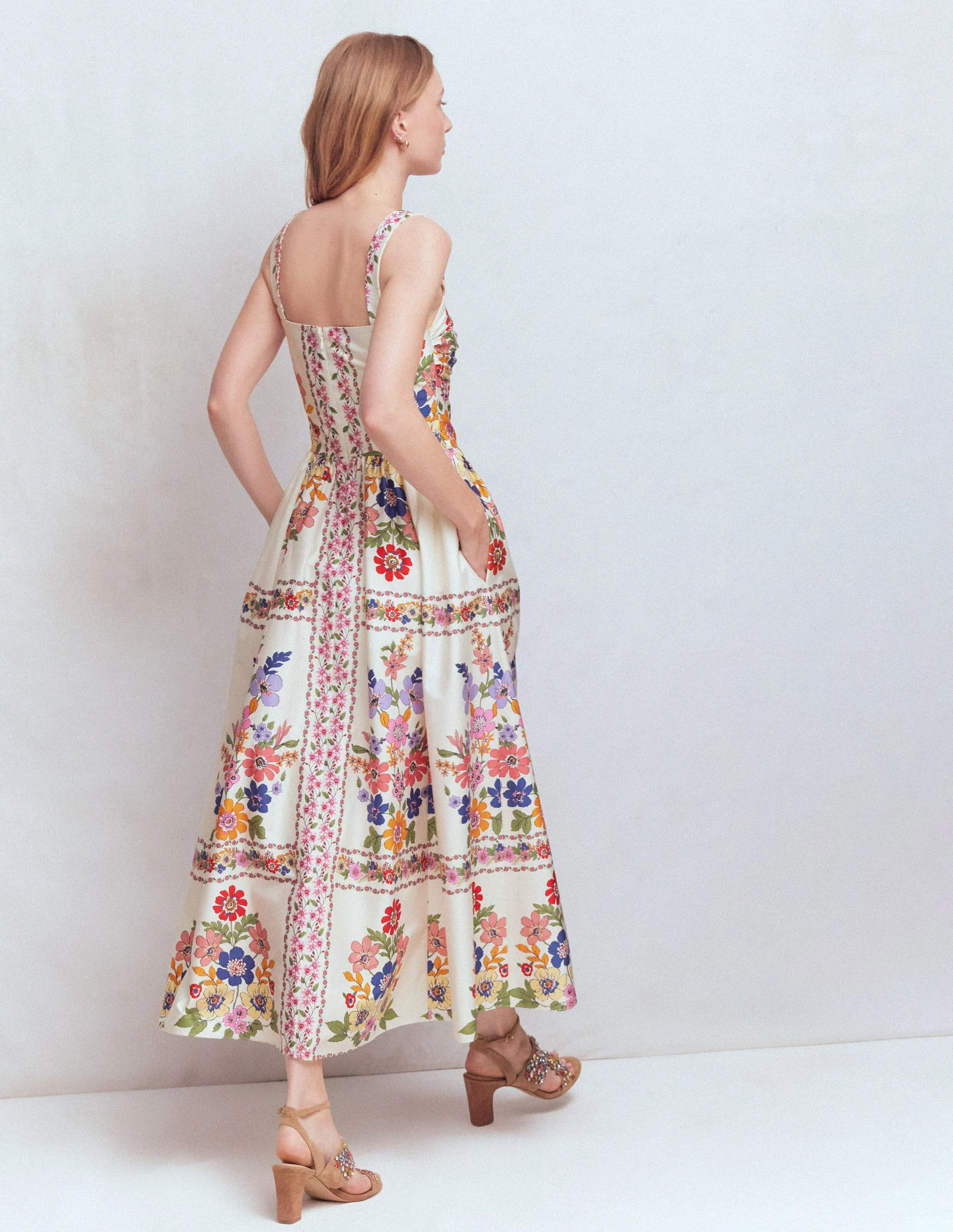 Fit and Flare Midi Dress-Multi Meadow Flowers Lattice - Image 3