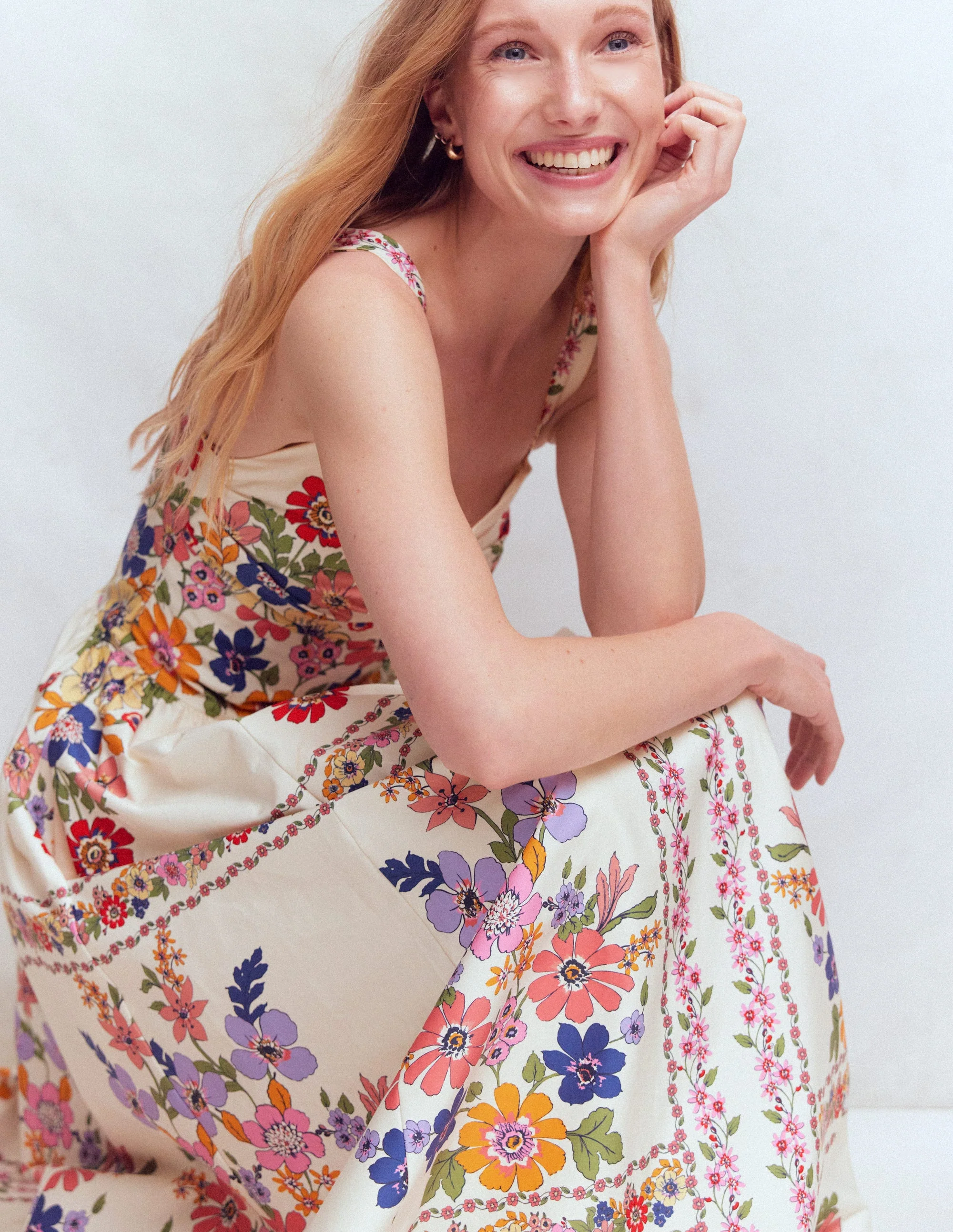 Fit and Flare Midi Dress-Multi Meadow Flowers Lattice - Image 4