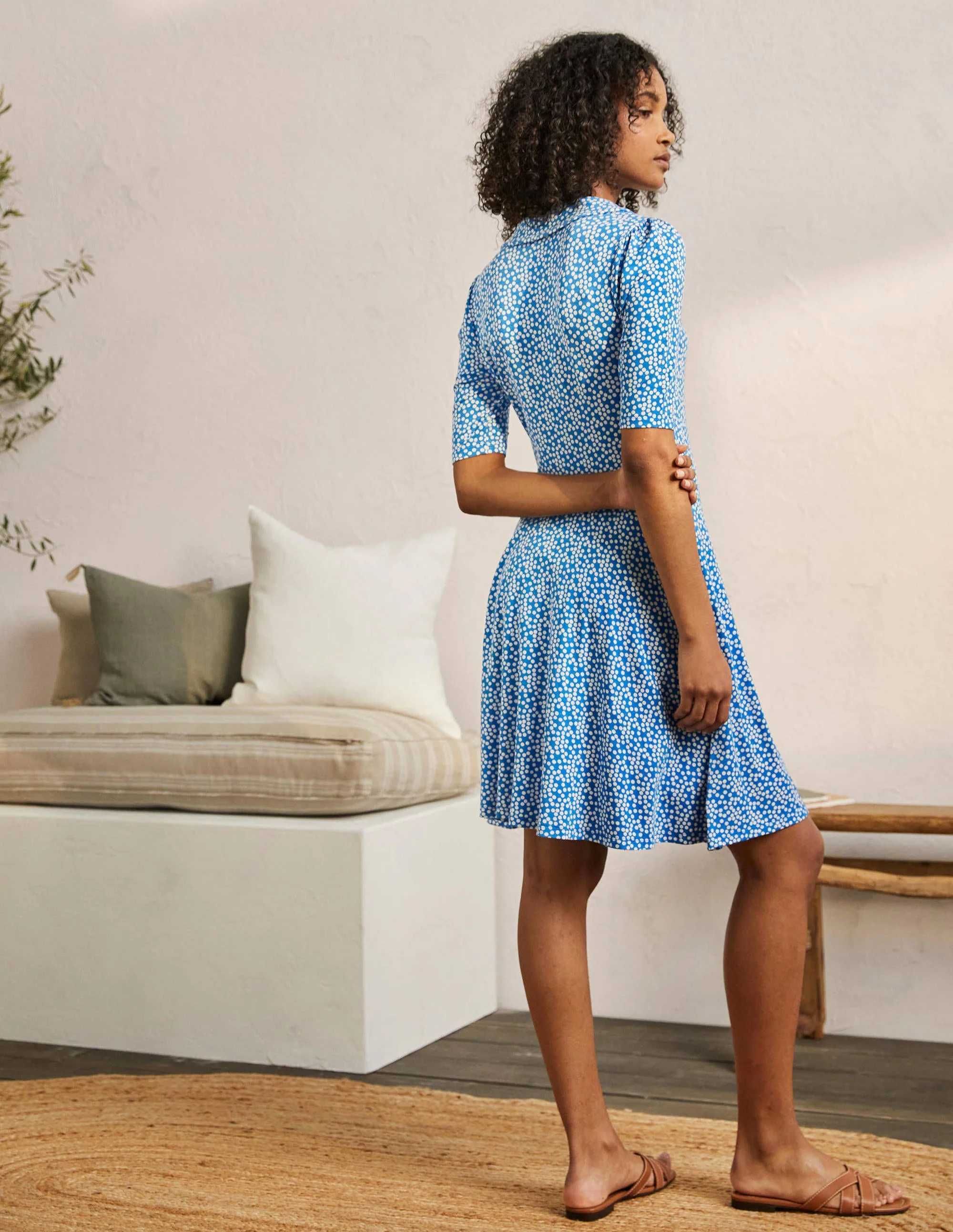 Fixed Wrap Jersey Dress-Moroccan Blue Spot - Image 3