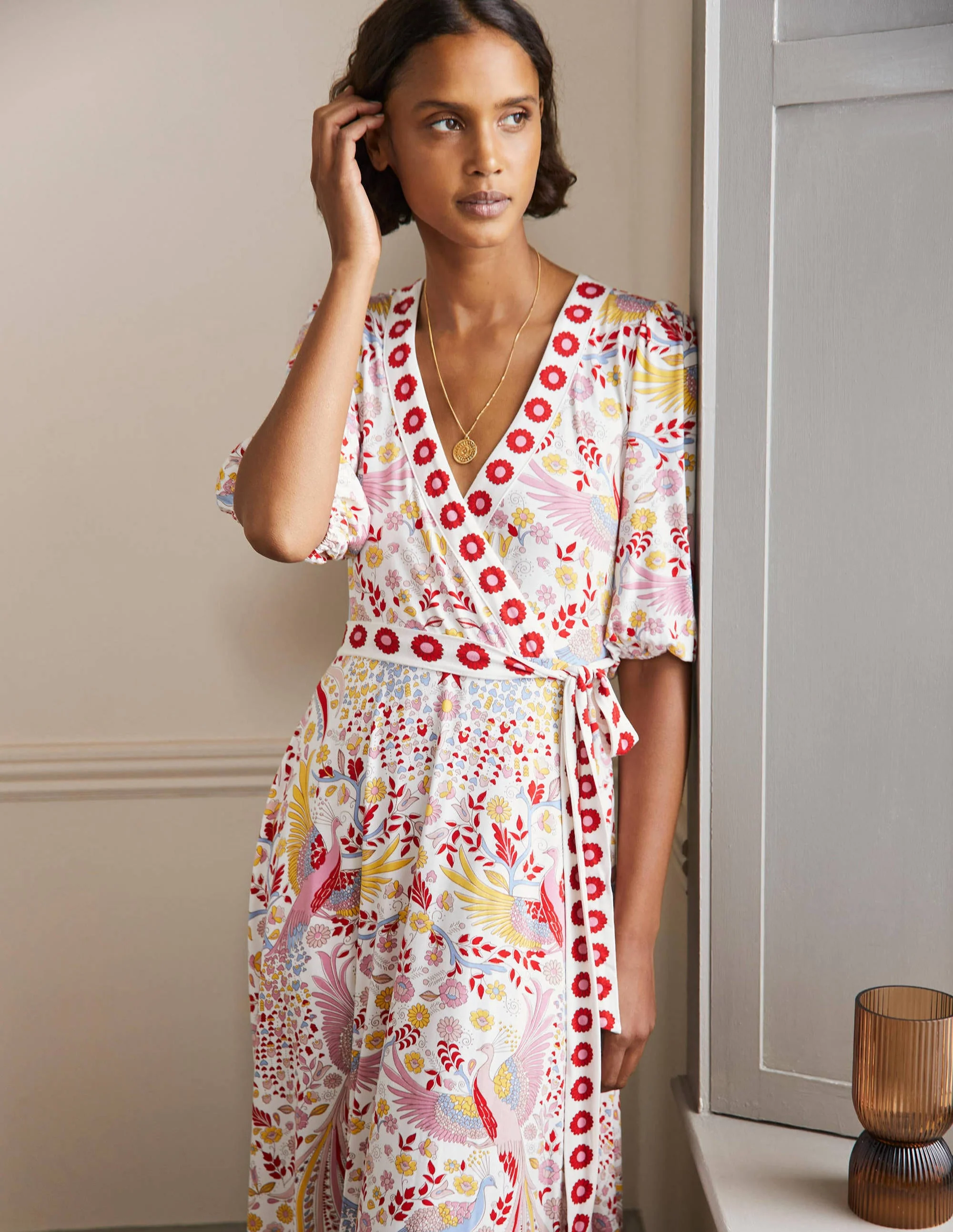 Fixed Wrap Jersey Maxi Dress-Multi, Enchanting Peacock - Image 4