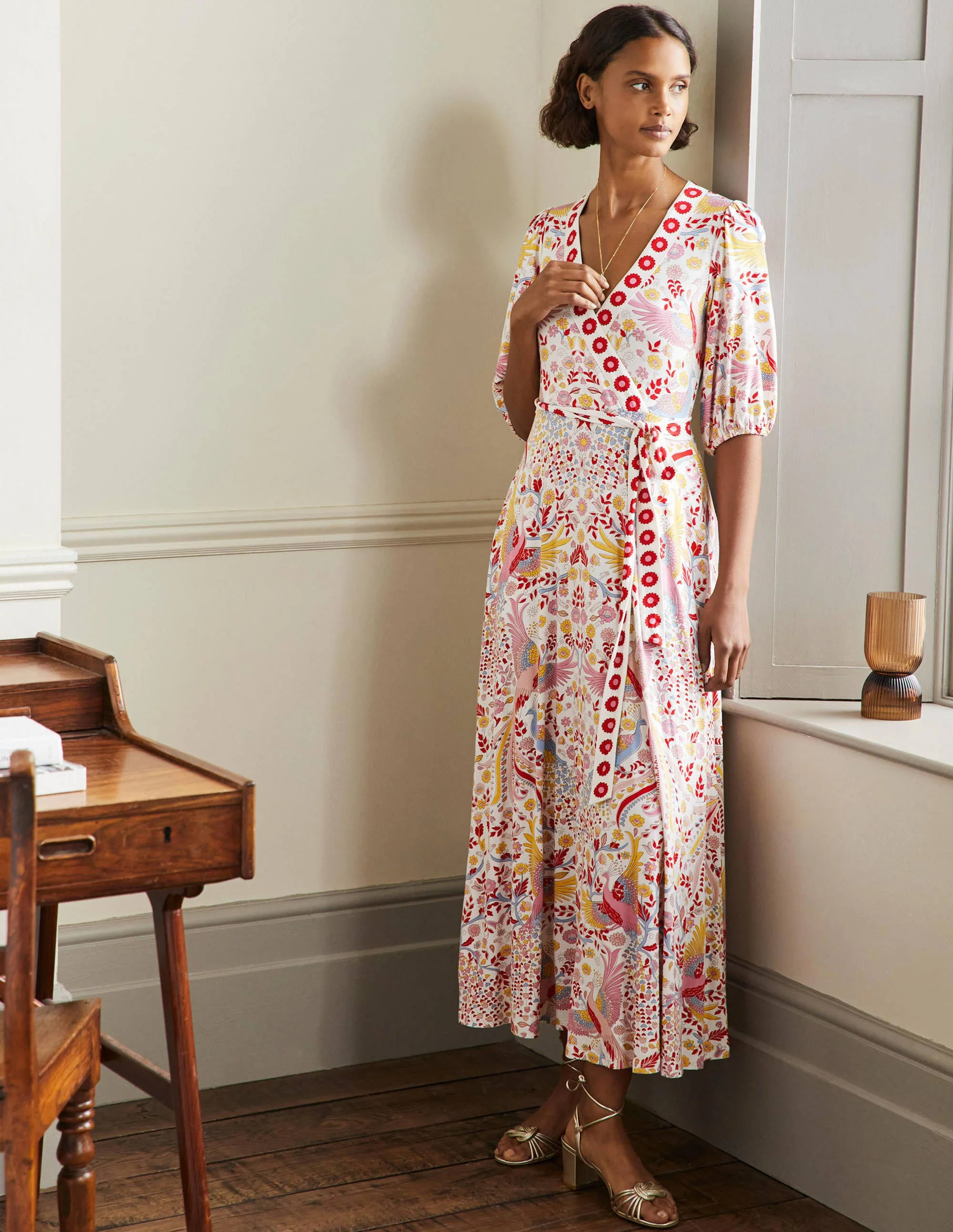 Fixed Wrap Jersey Maxi Dress-Multi, Enchanting Peacock - Image 5