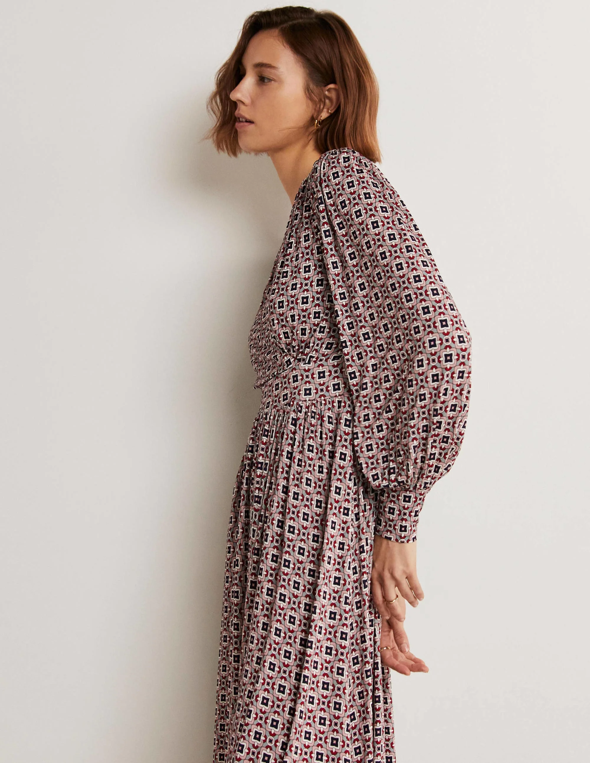 Fixed Wrap Jersey Midi Dress-Almond Pink, Square Geo - Image 10