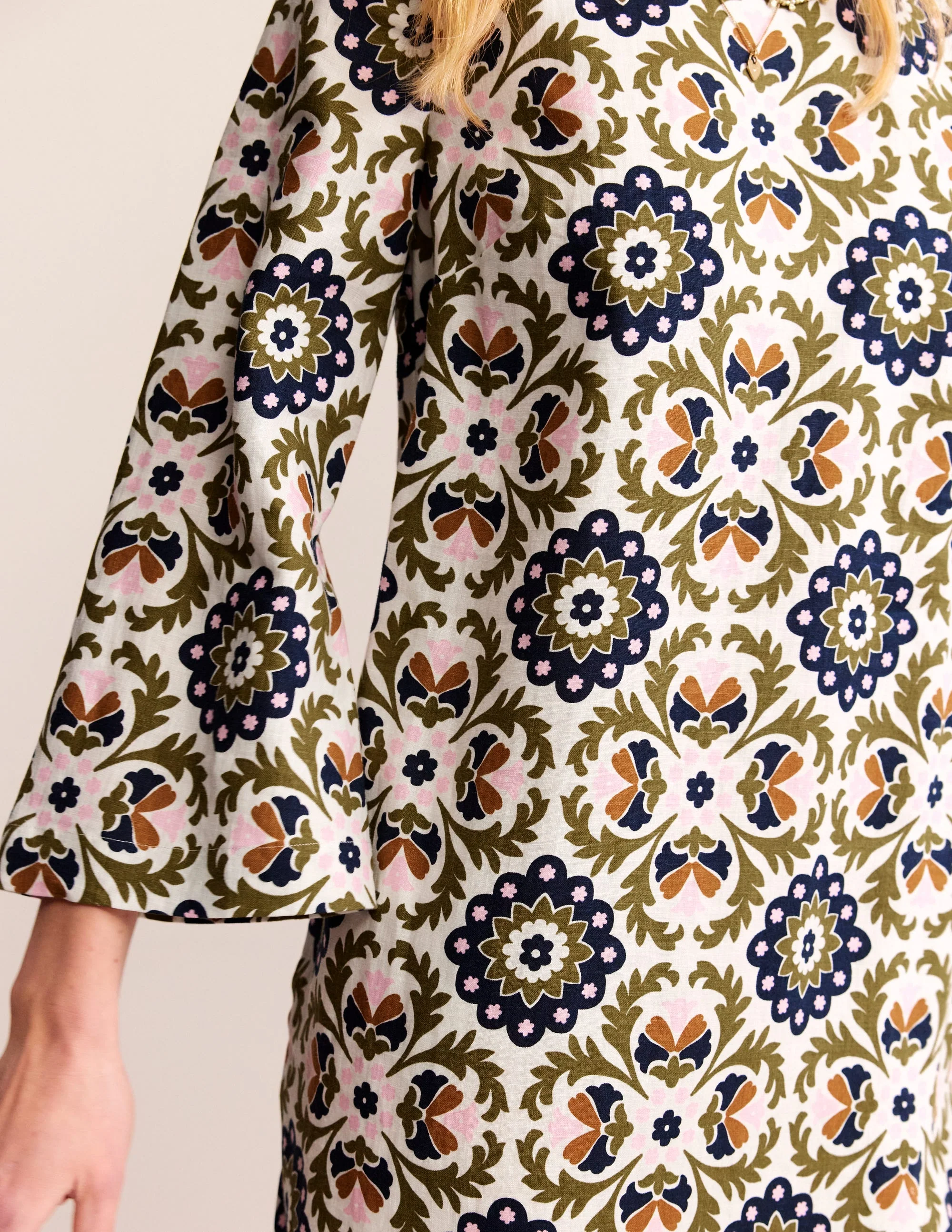 Flare Linen Short Dress-Mayfly, Mosaic Bloom - Image 2