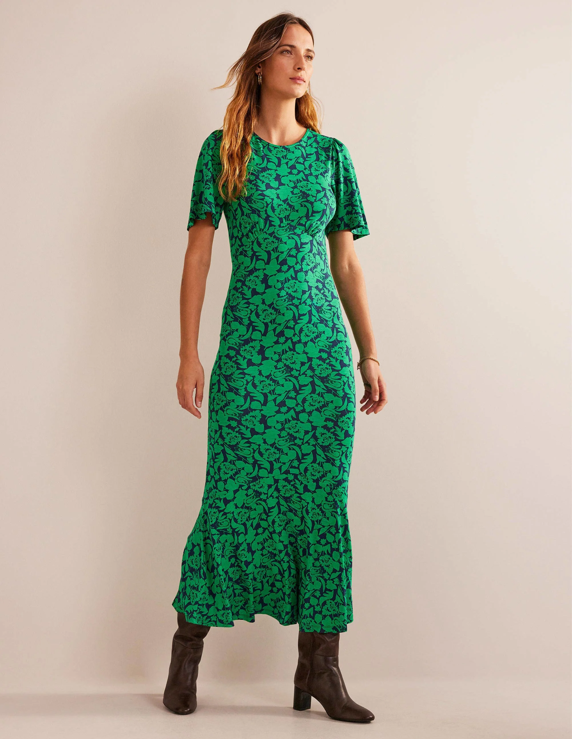 Flippy Jersey Midi Dress-Meadow Green, Tulip Bloom