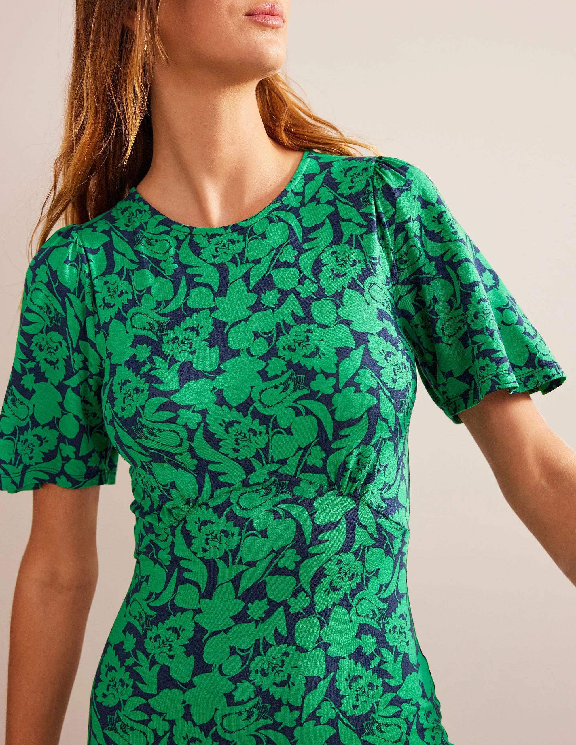 Flippy Jersey Midi Dress-Meadow Green, Tulip Bloom - Image 2