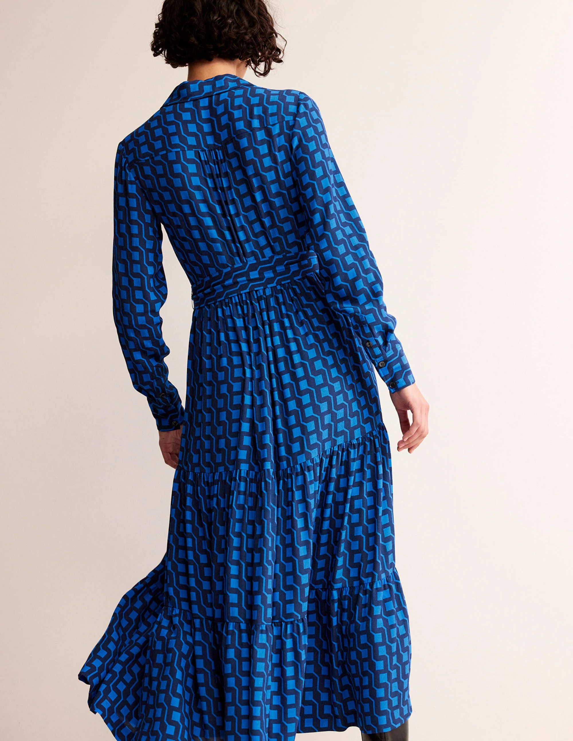 Flo Midi Shirt Dress-Bright Cobalt, Cube Geo - Image 3