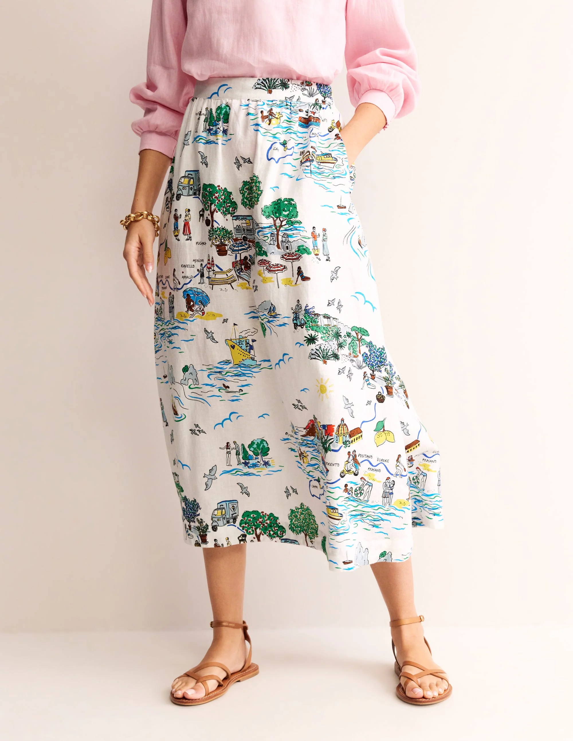 Florence Linen Midi Skirt-Ivory, Amalfi - Image 4