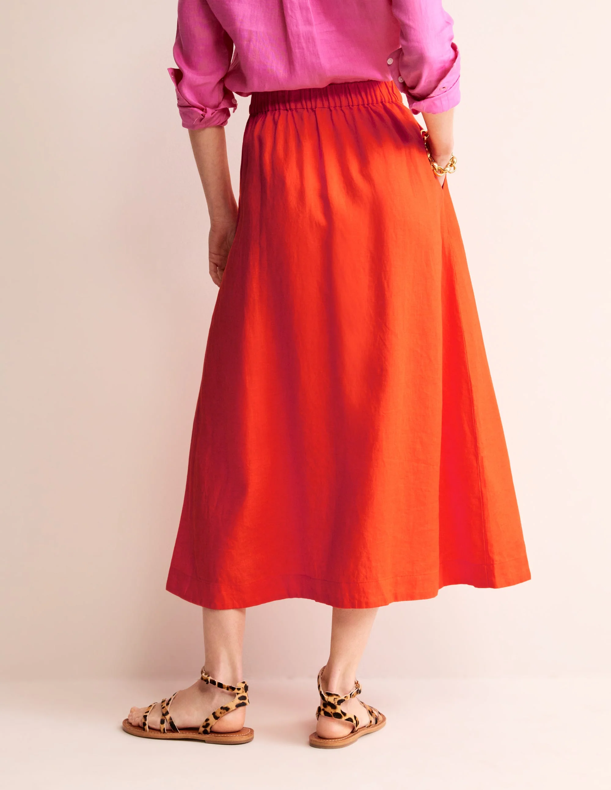 Florence Linen Midi Skirt-Mandarin Orange - Image 3